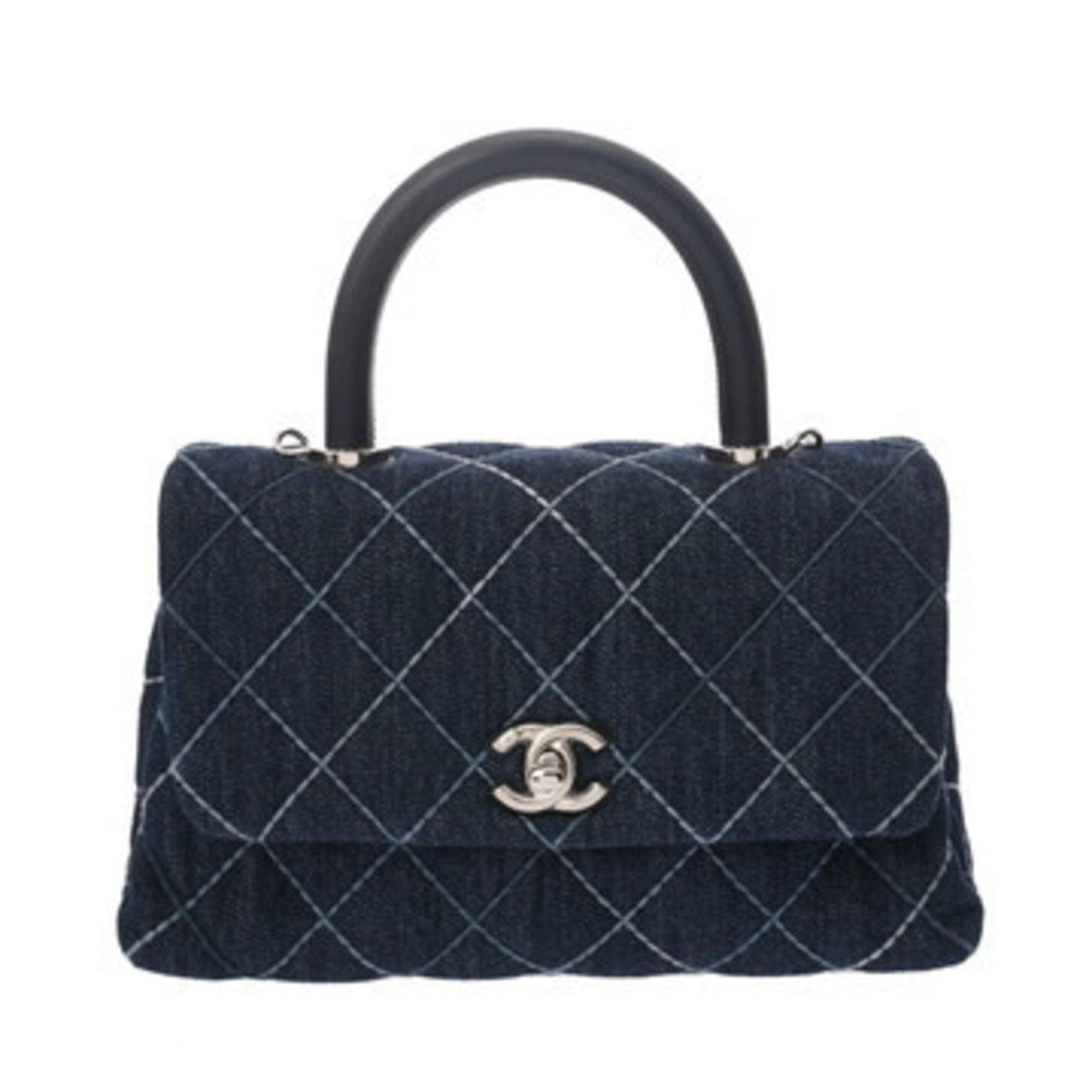 CHANEL Matelasse Top Handle Flap Bag, XS, Blue, A92990, Women’s Denim Handbag, Like New