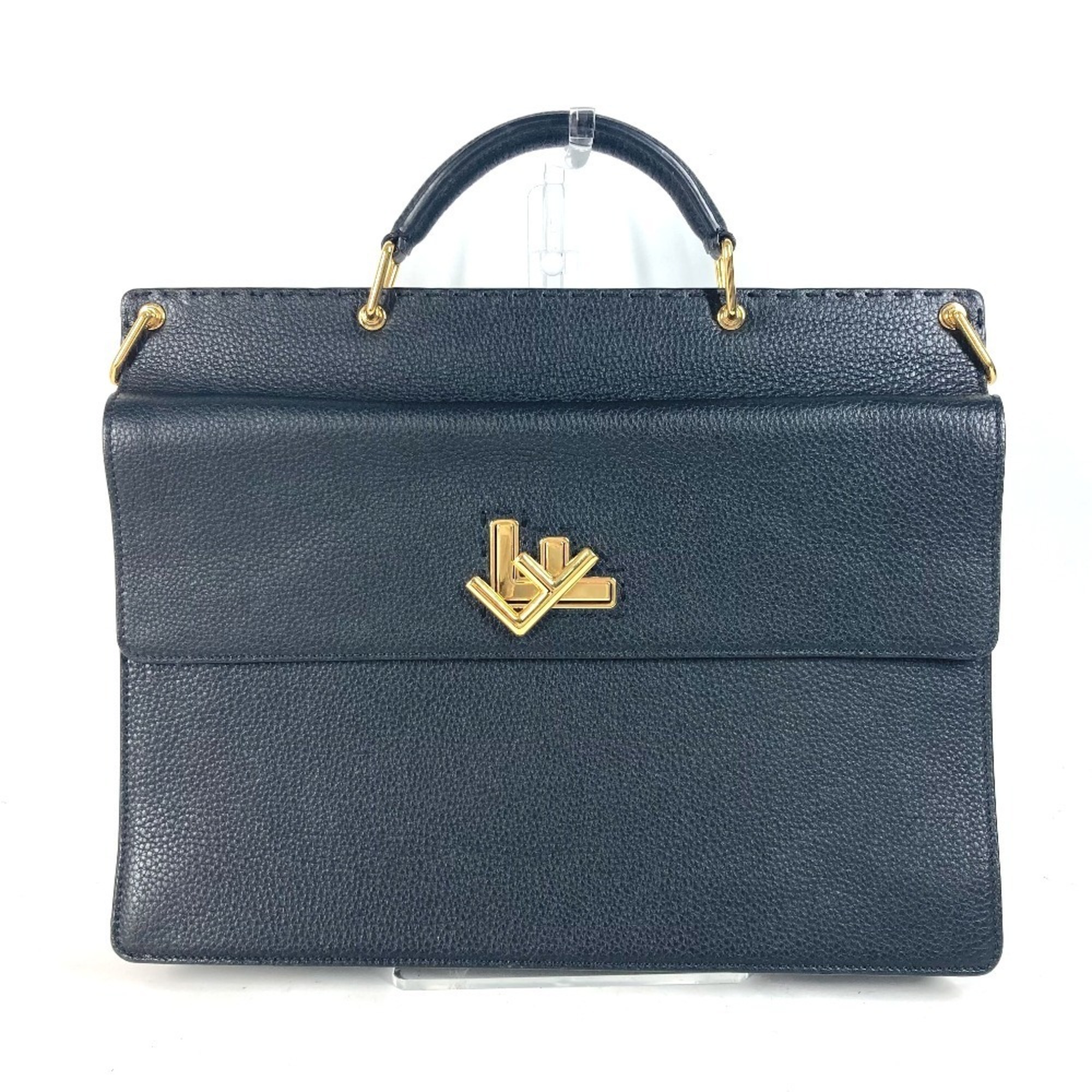 FENDI 7VA462 Bag Handbag Tote Briefcase Double Face Selleria FF Turnlock Laptop Business Leather Men’s Women’s Black