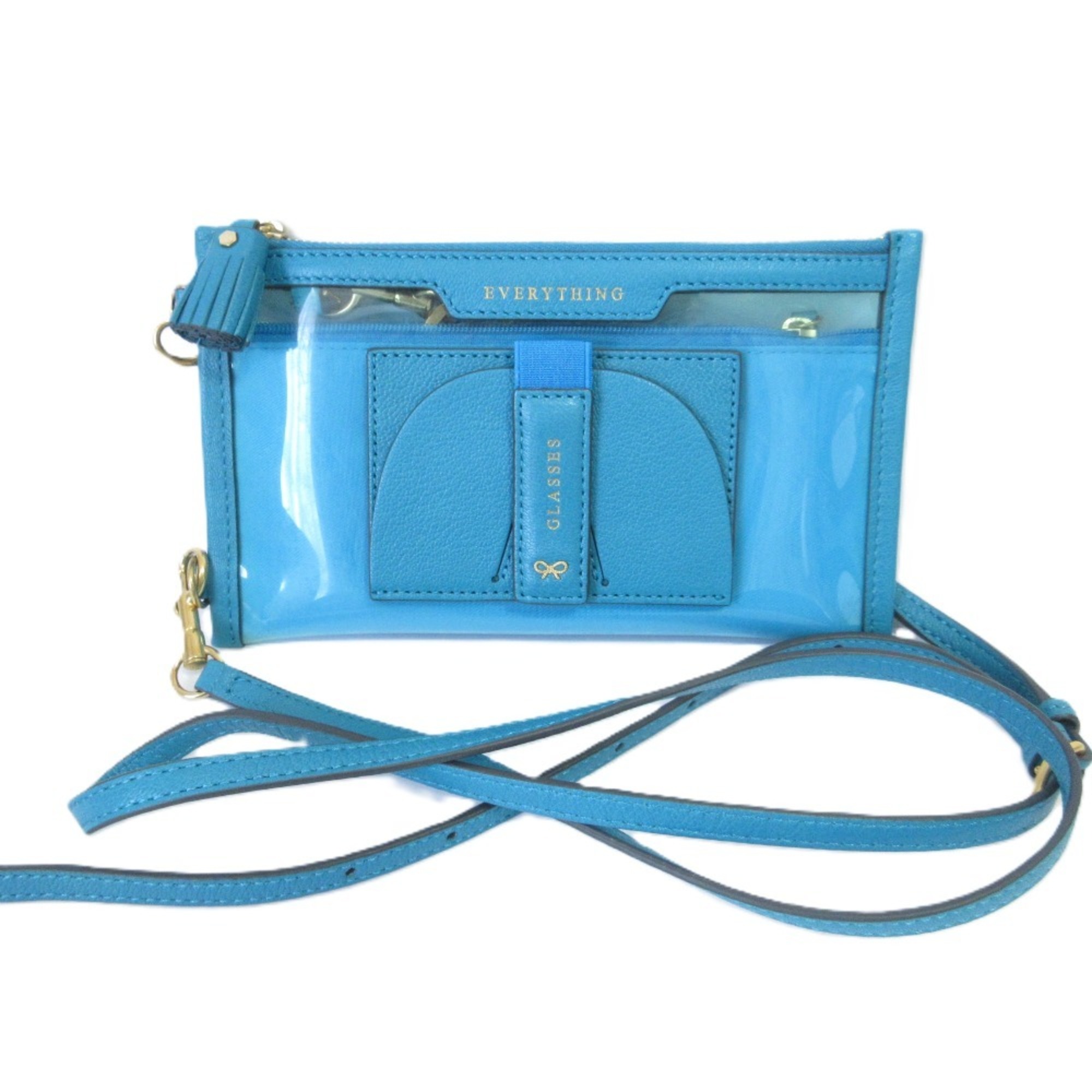 ANYA HINDMARCH Everything Smartphone Pouch Shoulder Bag, Blue with Gold Hardware, Women’s