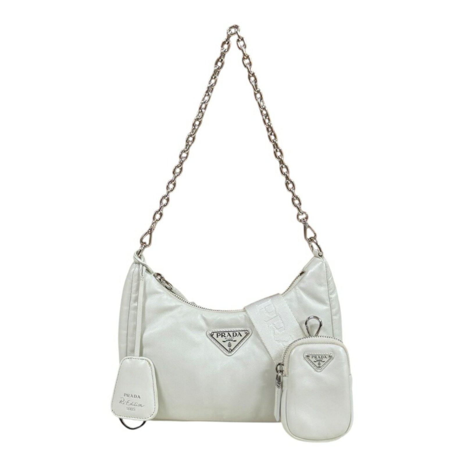 Prada Re-Edition 2005 Shoulder Bag Leather 1BH204 White Women’s PRADA 2way