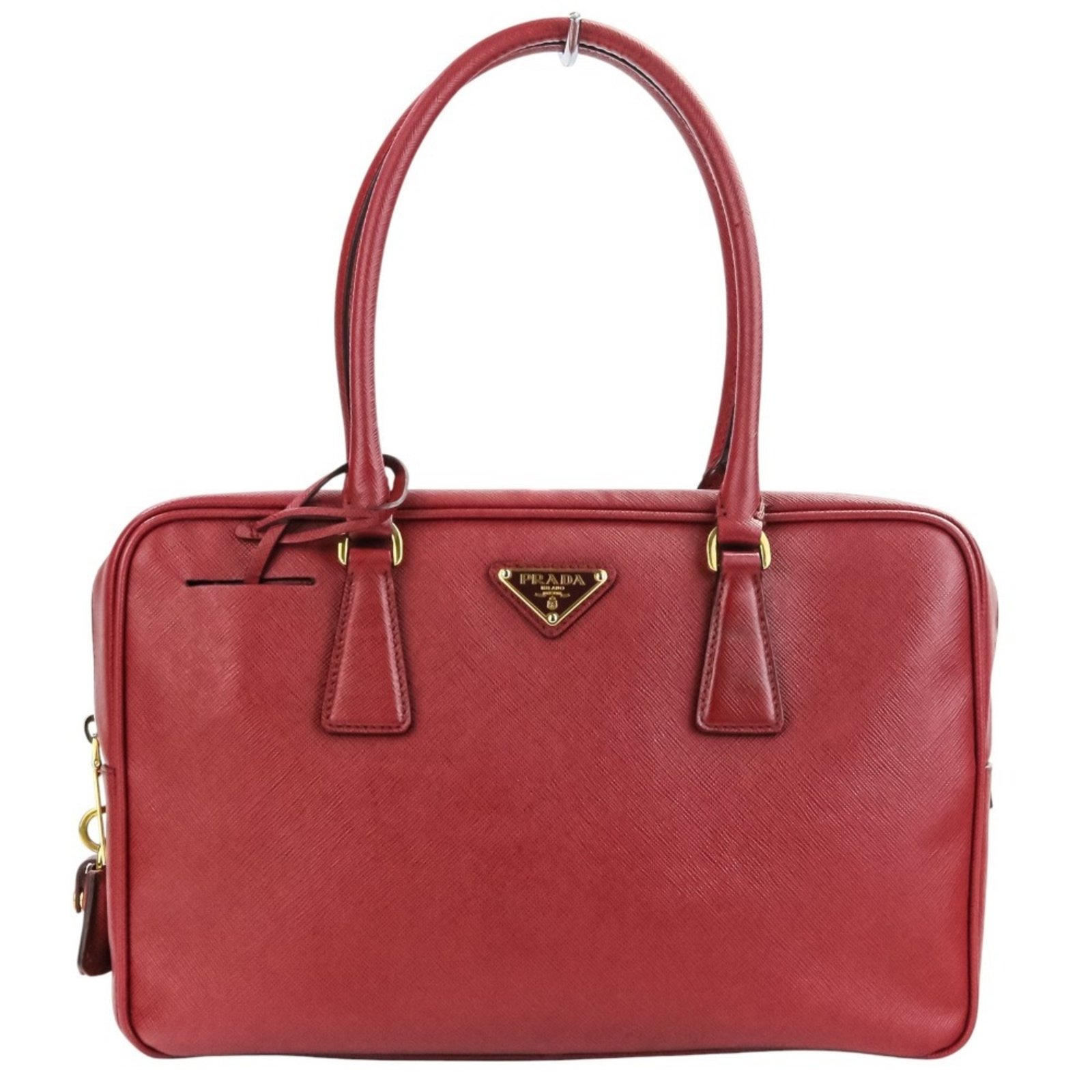 PRADA Prada Triangle Logo Plate Saffiano Leather Handbag Tote Bag Red Women’s