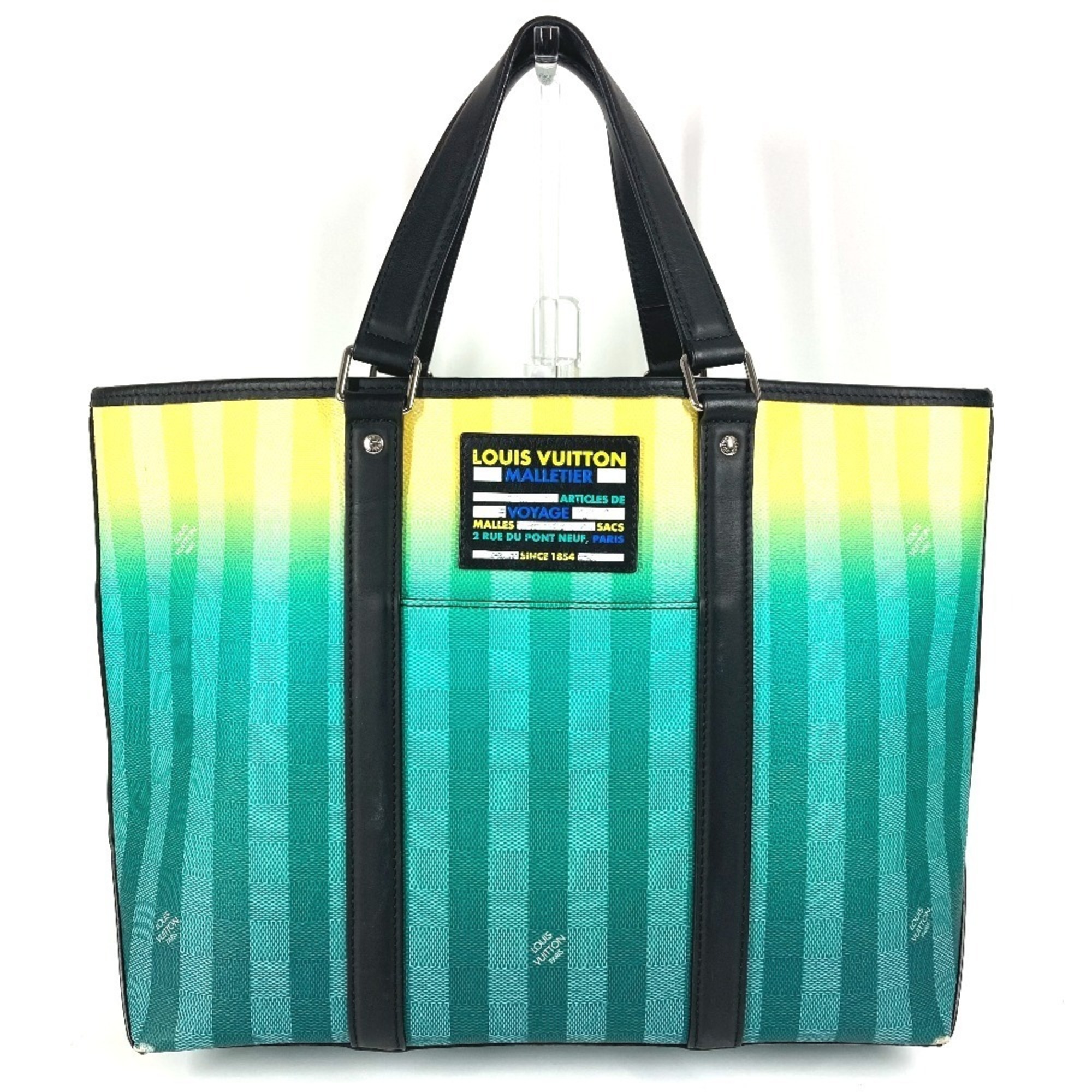 LOUIS VUITTON M59919 Damier Stripe Weekend Tote PM, Handbag, Shoulder Bag, Leather, Canvas, Men’s, Women’s, Green