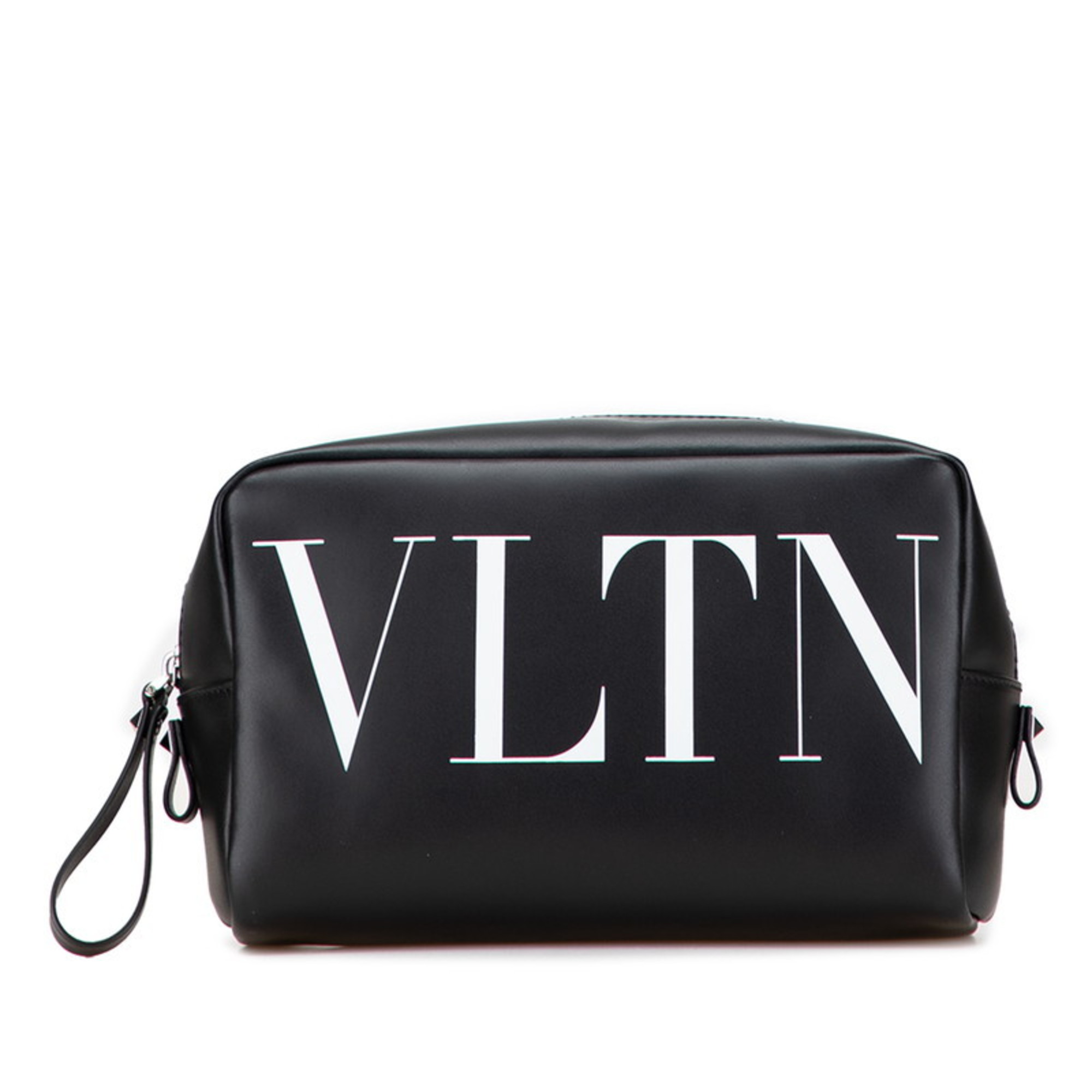 Valentino VLTN logo pouch in black leather for women.