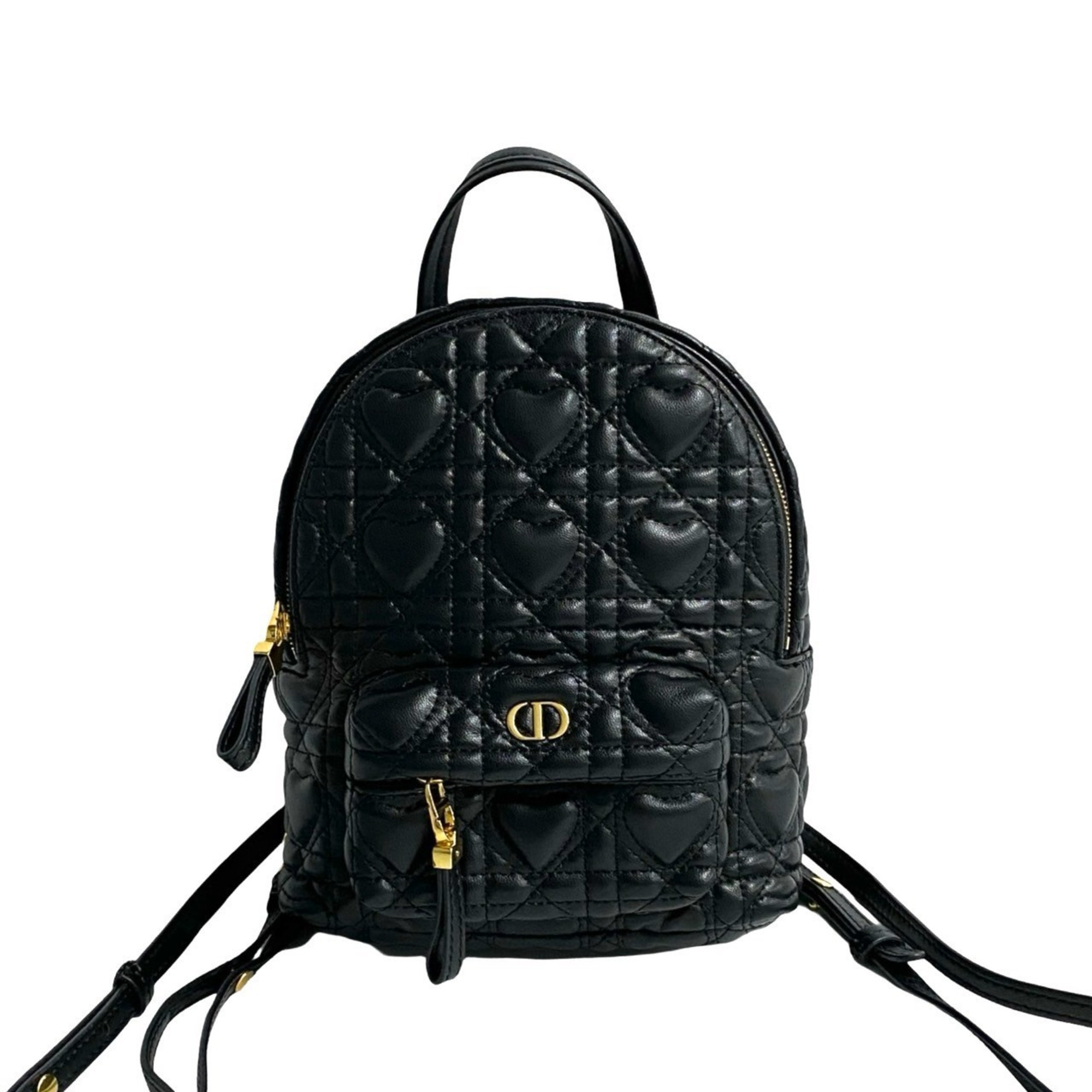 Christian Dior Heart Cannage CD Logo Metal Hardware Leather Backpack Black 03292