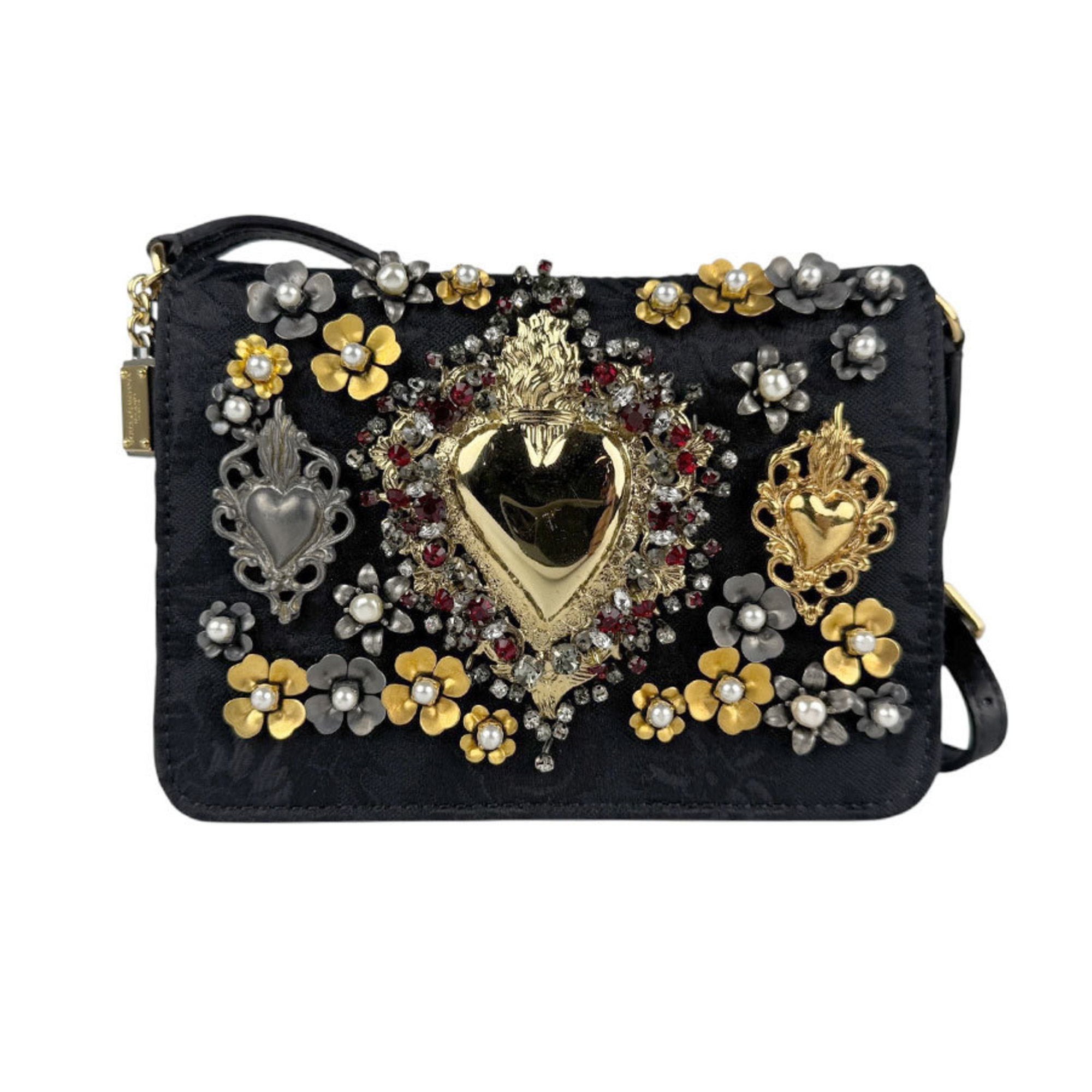 Dolce & Gabbana Shoulder Bag Satin Metal Black Gold Silver Red Women’s z5807
