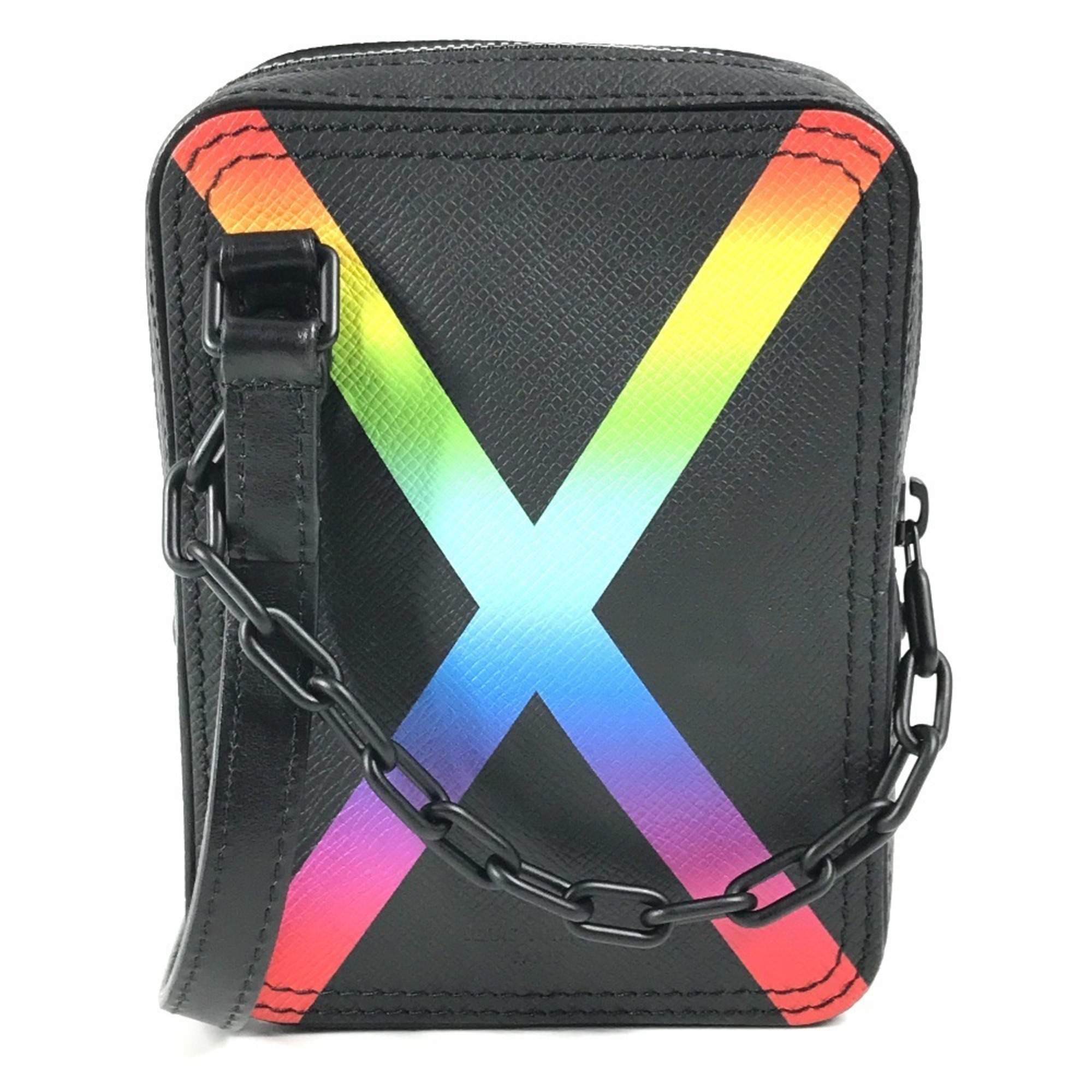 LOUIS VUITTON M30332 Taiga Rainbow Danube Messenger Pochette Shoulder Bag in Leather, Unisex, Black