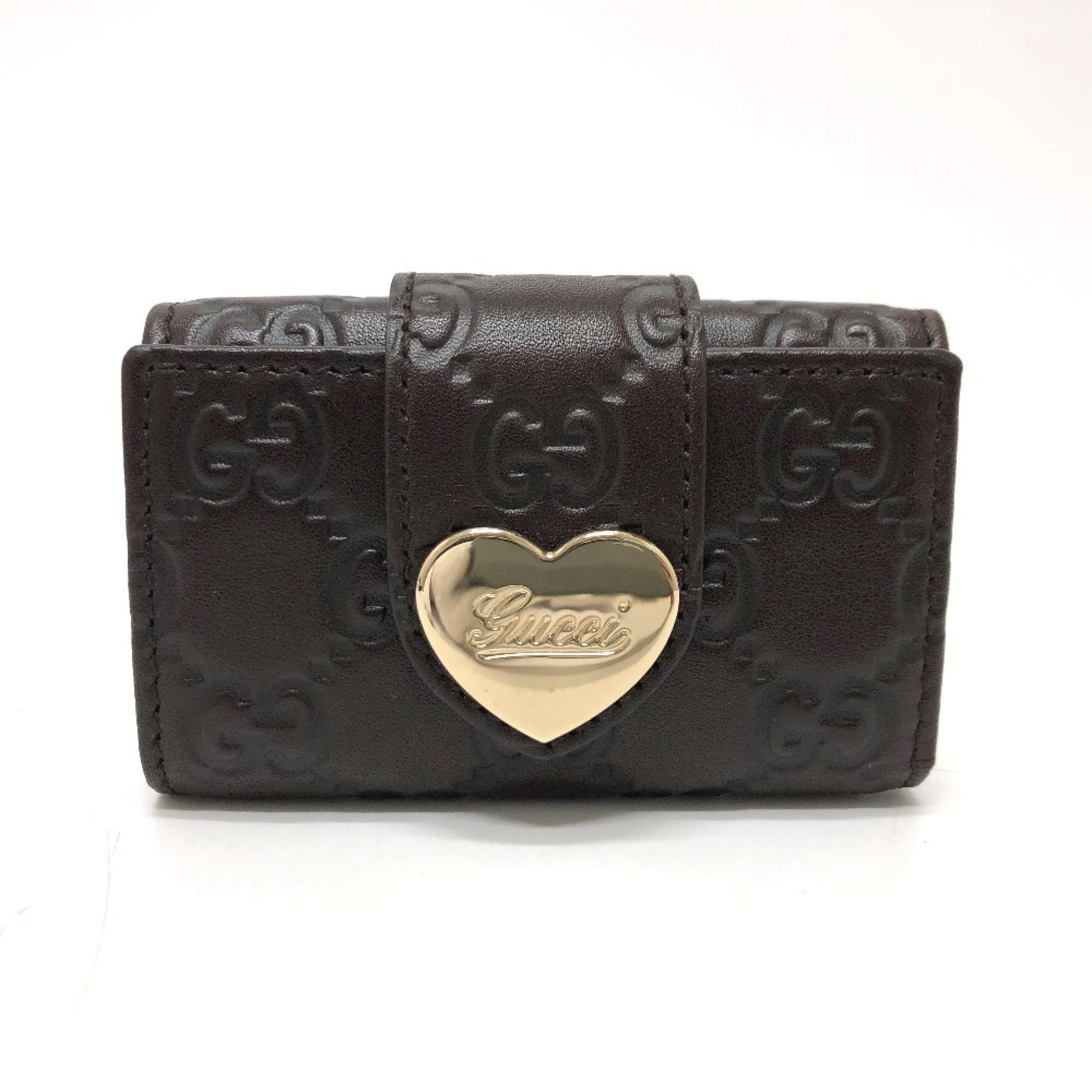 GUCCI 203551 GG Heart Plate 6-Ring Key Case, Leather, Women’s, Brown