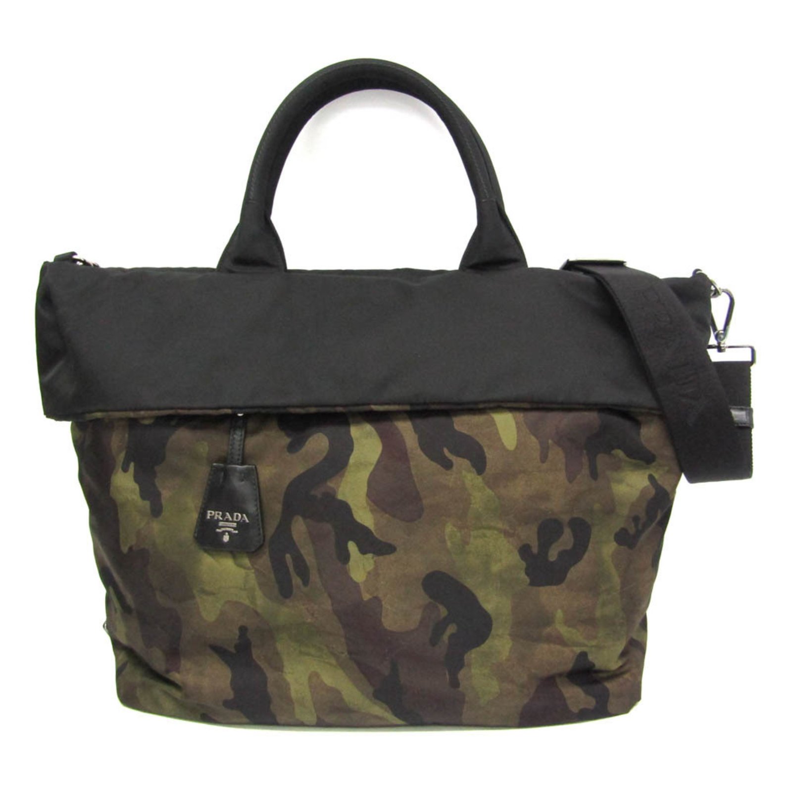 Prada Reversible BR4521 Women’s Nylon,Leather Handbag,Shoulder Bag Black,Khaki,Multi-color