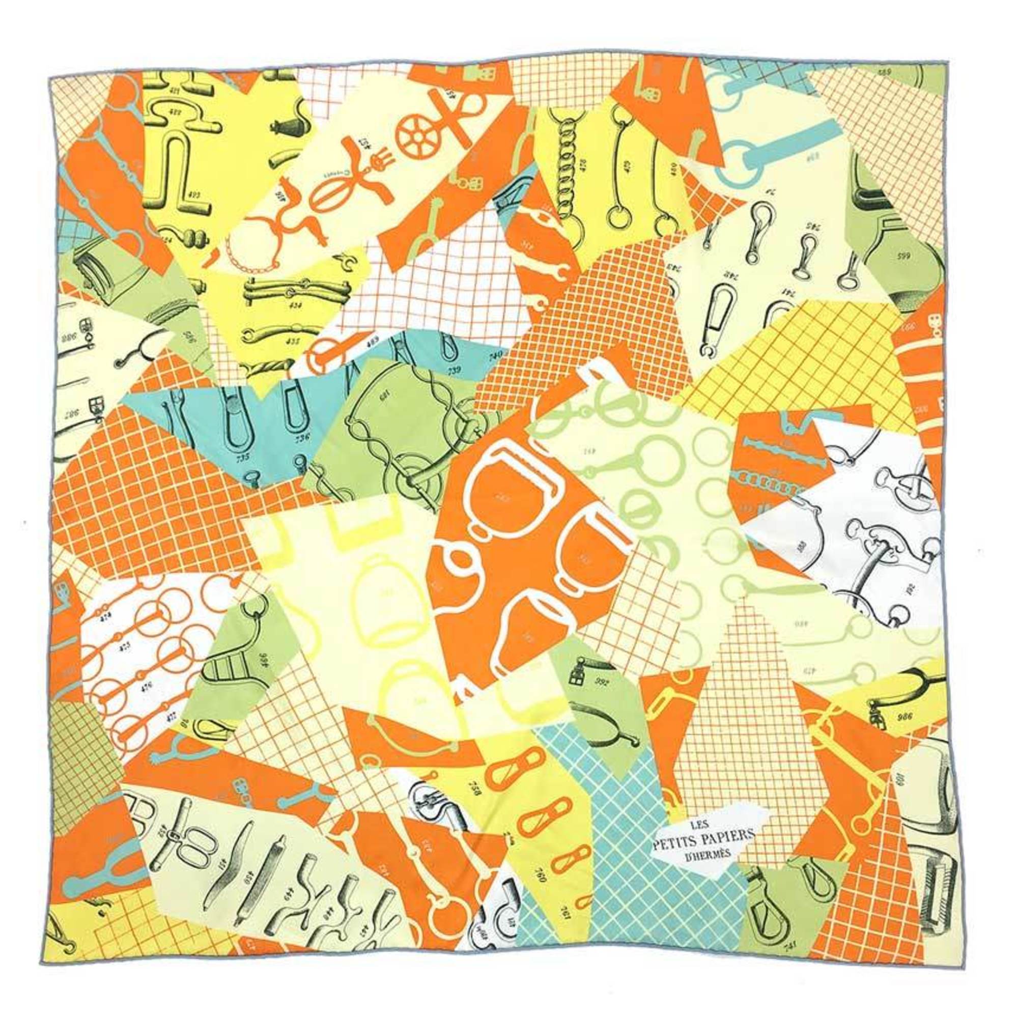 HERMES Hermes CarrÃ© 70 Les Petits Papier d’Herm’s (Les Papiers) Yellow Silk Scarf