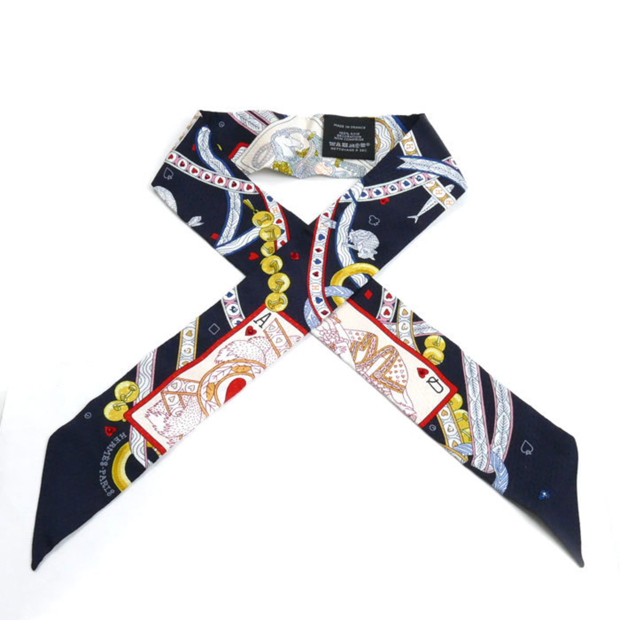 HERMES DAME DE COEUR Twilly Scarf Muffler Noir/Rouge/All H063959S 01 Rhinestone Women’s