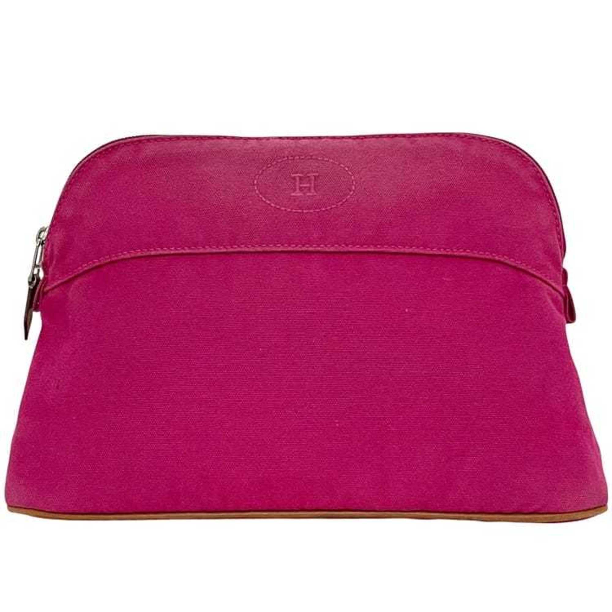 Hermes HermÃ¨s MM Pouch ec-24637 Pink Bolide Cotton Canvas with H Embroidery, Men’s and Women’s, One-Color