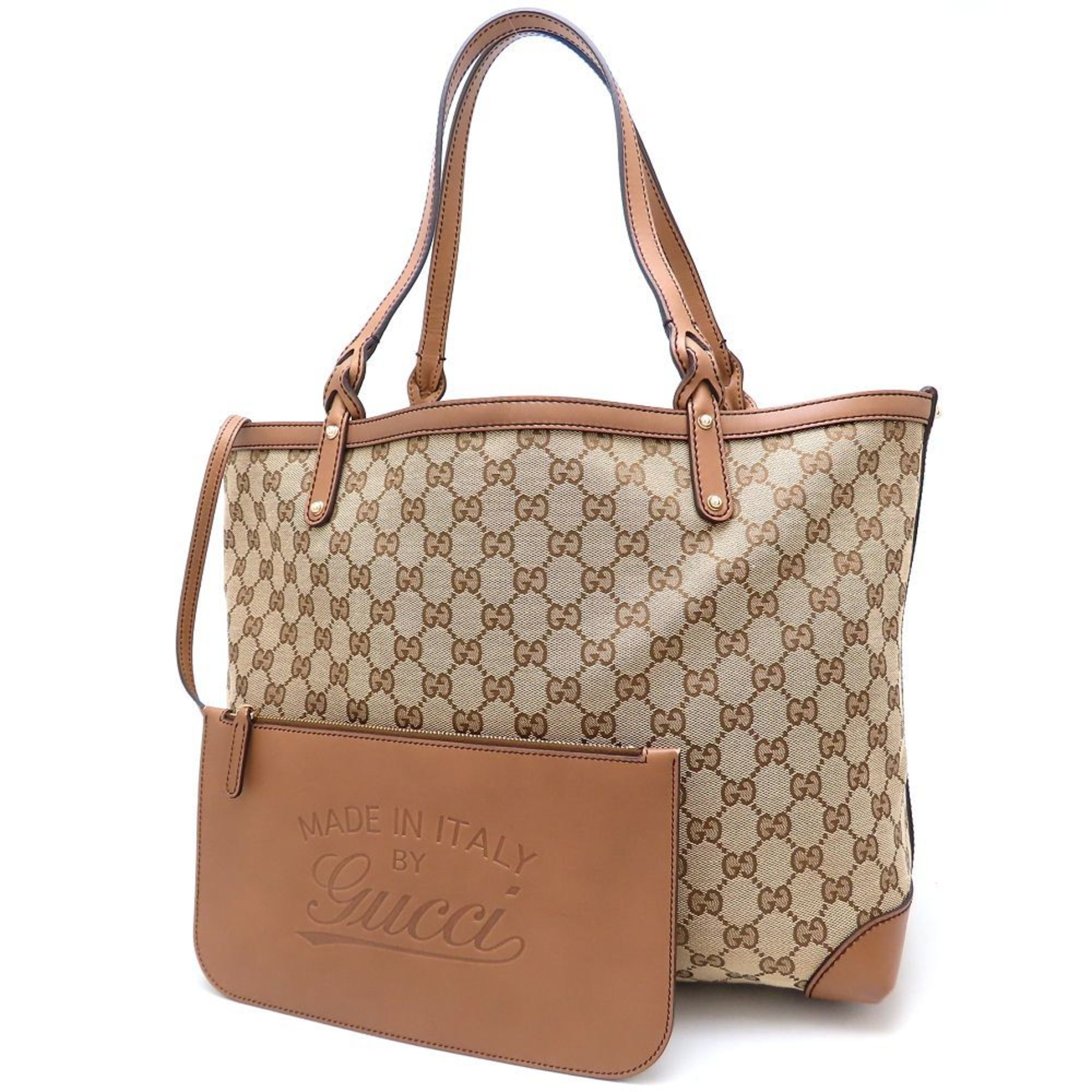 GUCCI 247209 Tote Bag GG Canvas x Leather Beige Brown Women’s 352868