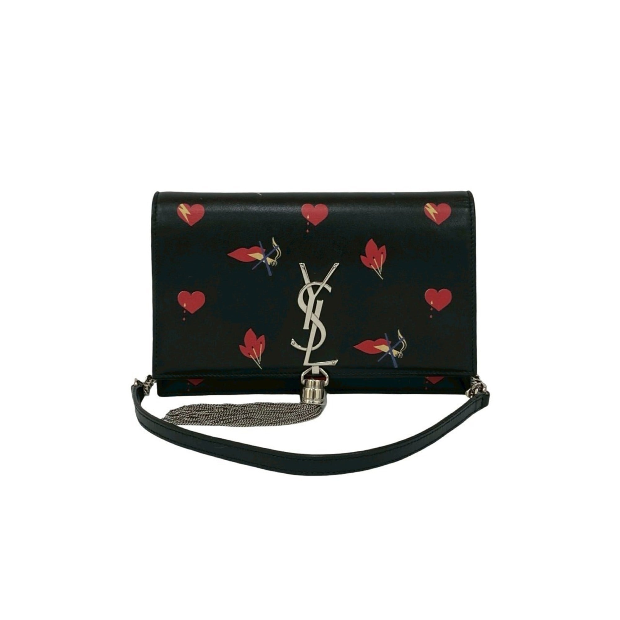 Yves Saint Laurent SAINT LAURENT PARIS Kate YSL Logo Hardware Tassel Leather Chain Shoulder Bag Black 47327