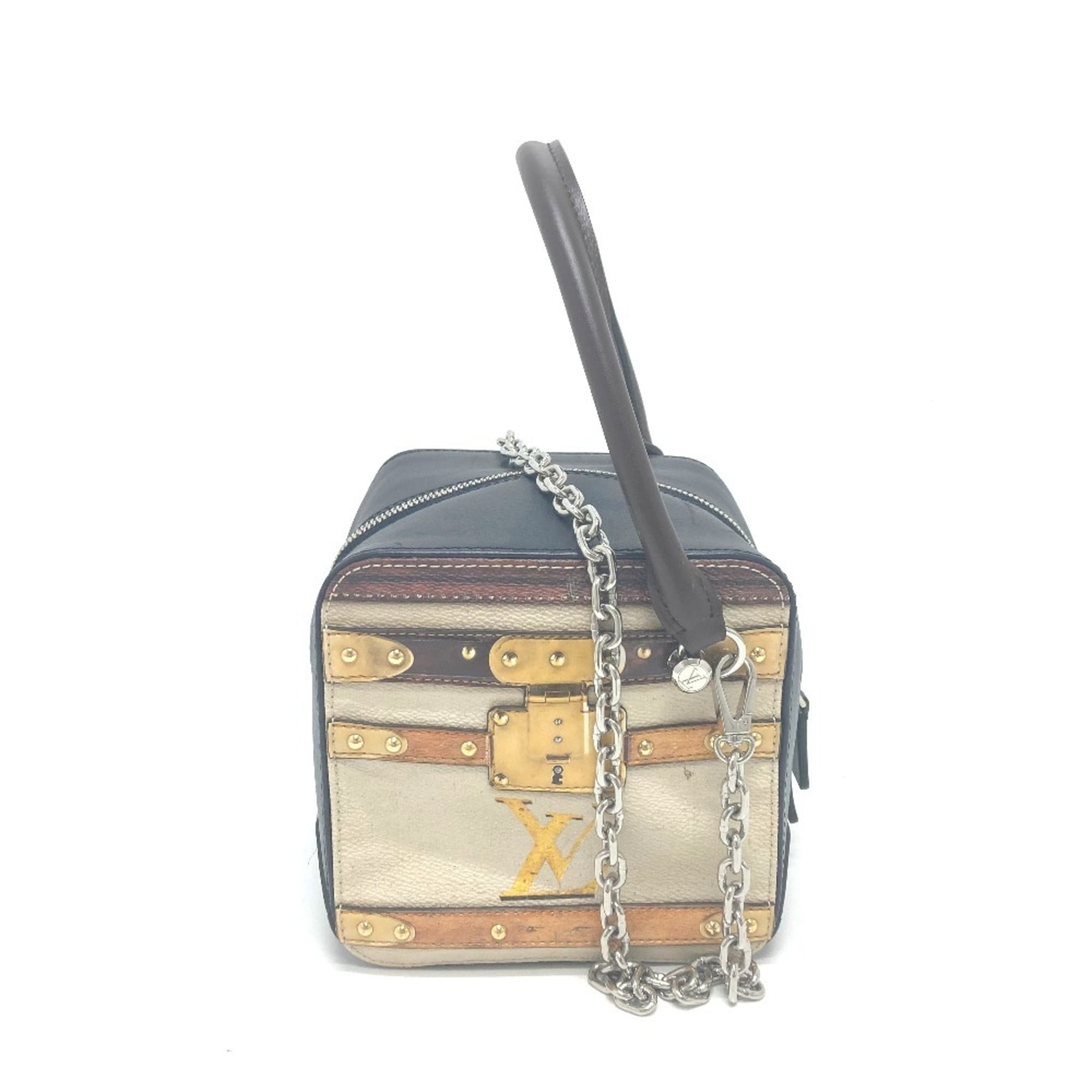 LOUIS VUITTON M52350 Trompe l’oeil Chain 2-Way Leather Handbag, Women’s, Black/Beige