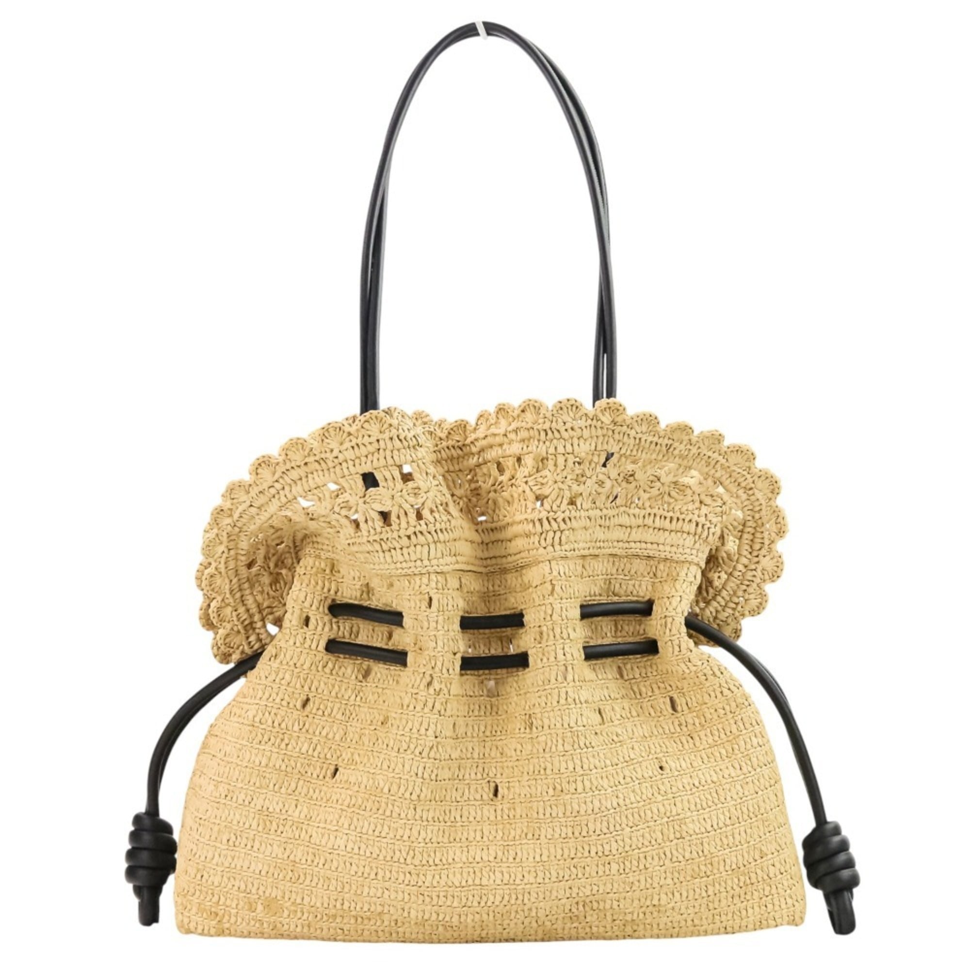 LOEWE Raffia Flamenco Clutch Medium 2-Way Tote/Shoulder Bag in Natural Black for Women