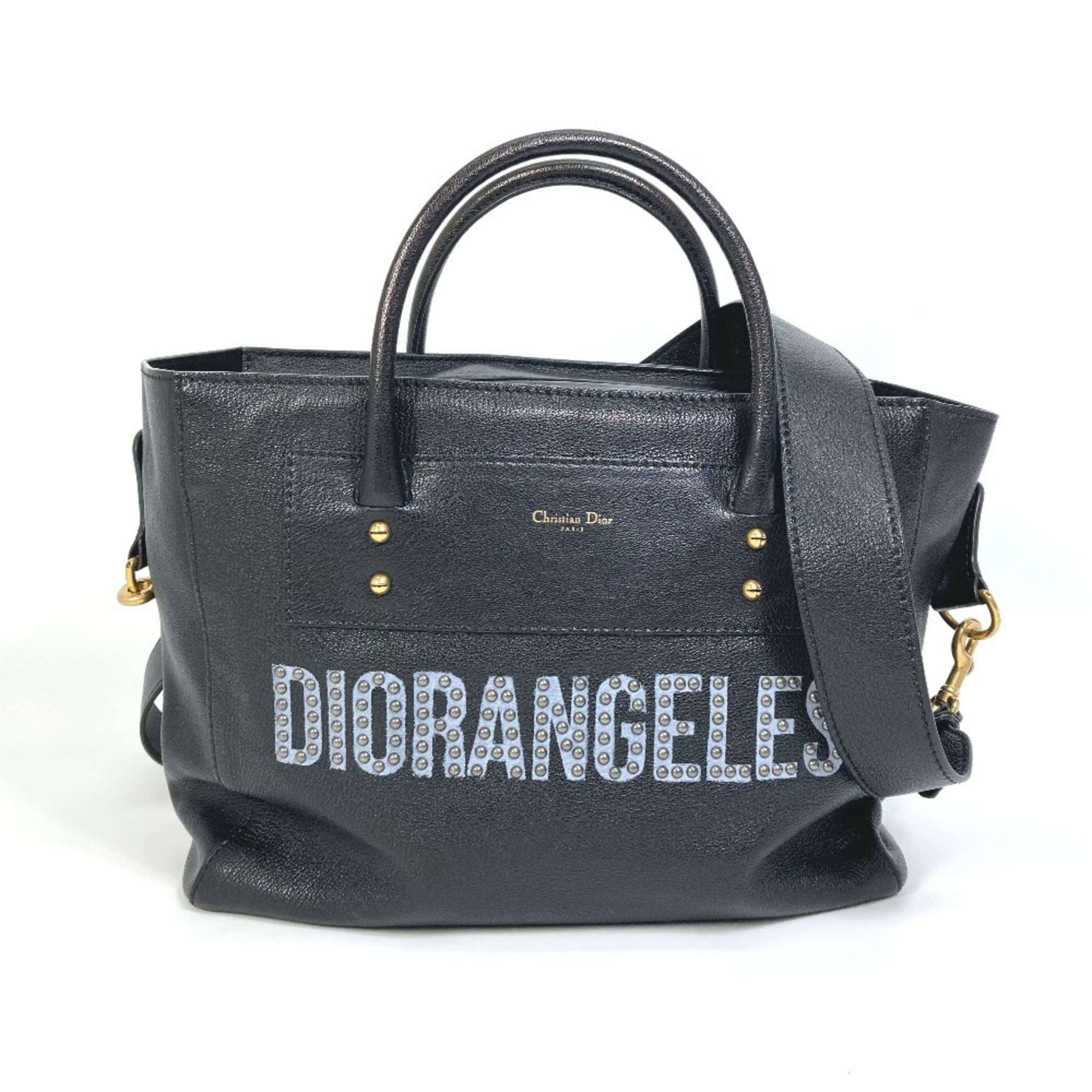 Christian Dior DIORANGELS Shoulder Bag with Logo Studs, Leather Tote Bag, Unisex, Black