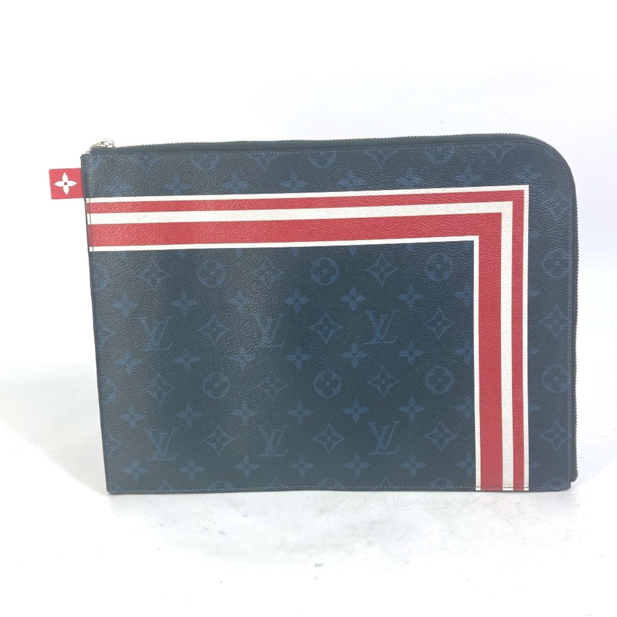 LOUIS VUITTON M61679 Monogram Cobalt Pochette Jour GM Striped Canvas Pouch Clutch Bag, Navy