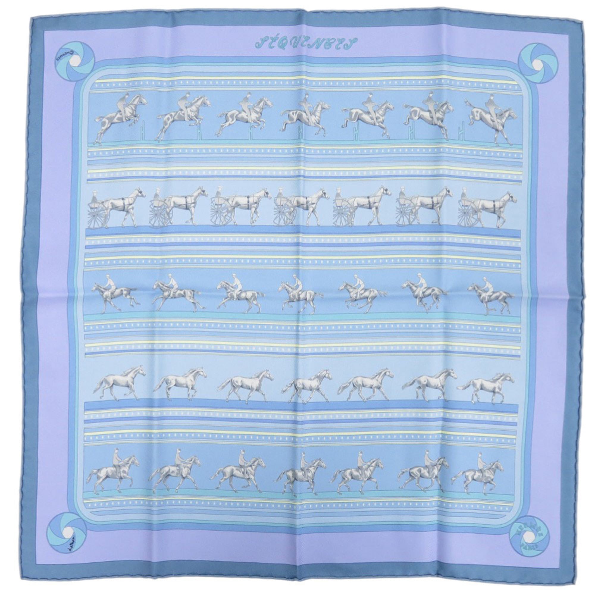 HermÃ¨s CarrÃ© 45 Petit Sequence Silk Scarf Muffler in Light Blue, Purple, 0164 HERMES