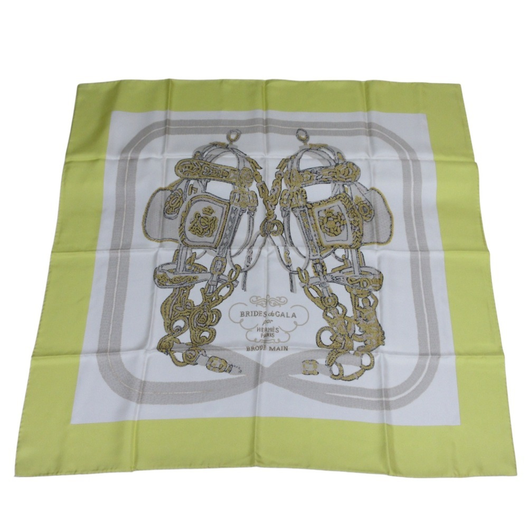 HERMES CarrÃ© 90 BRIDES de GALA Ceremonial Bridle Silk Scarf Yellow Women’s