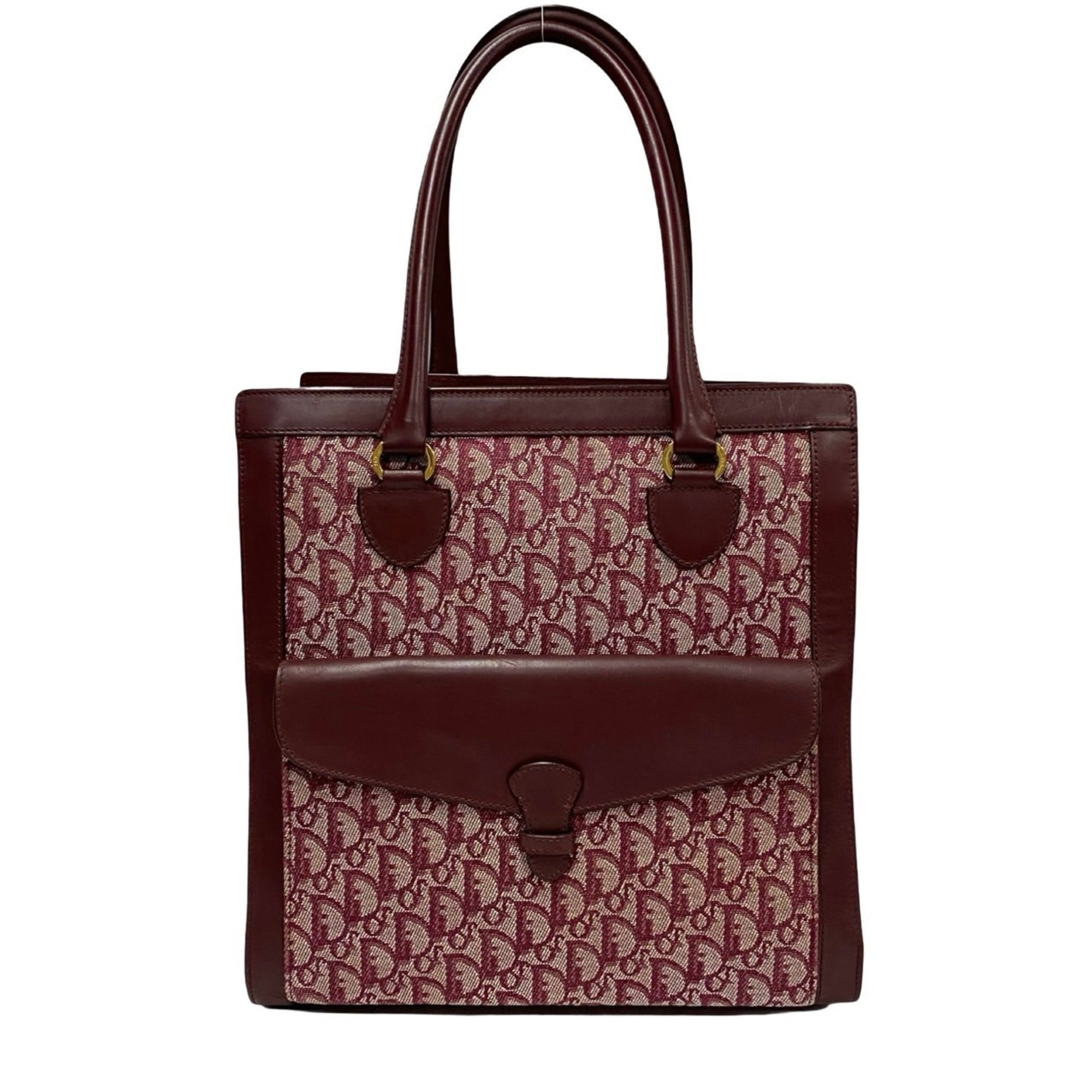 Christian Dior Vintage Trotter Print Canvas and Leather Tote Bag, Bordeaux, 47575