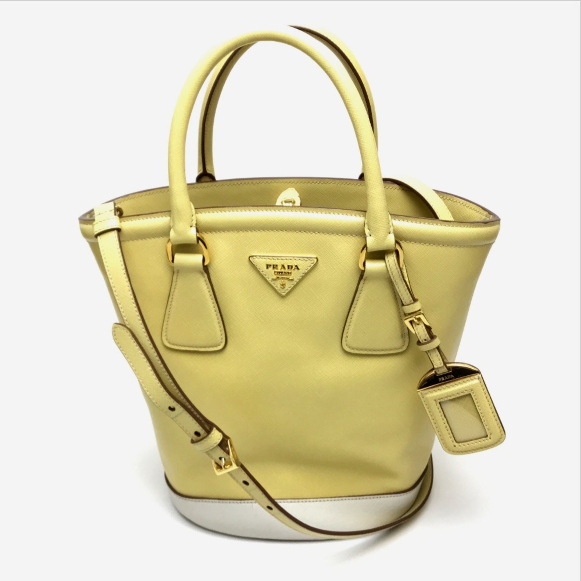 PRADA B2442B Saffiano Luxe 2-Way Shoulder Bag in Yellow Leather