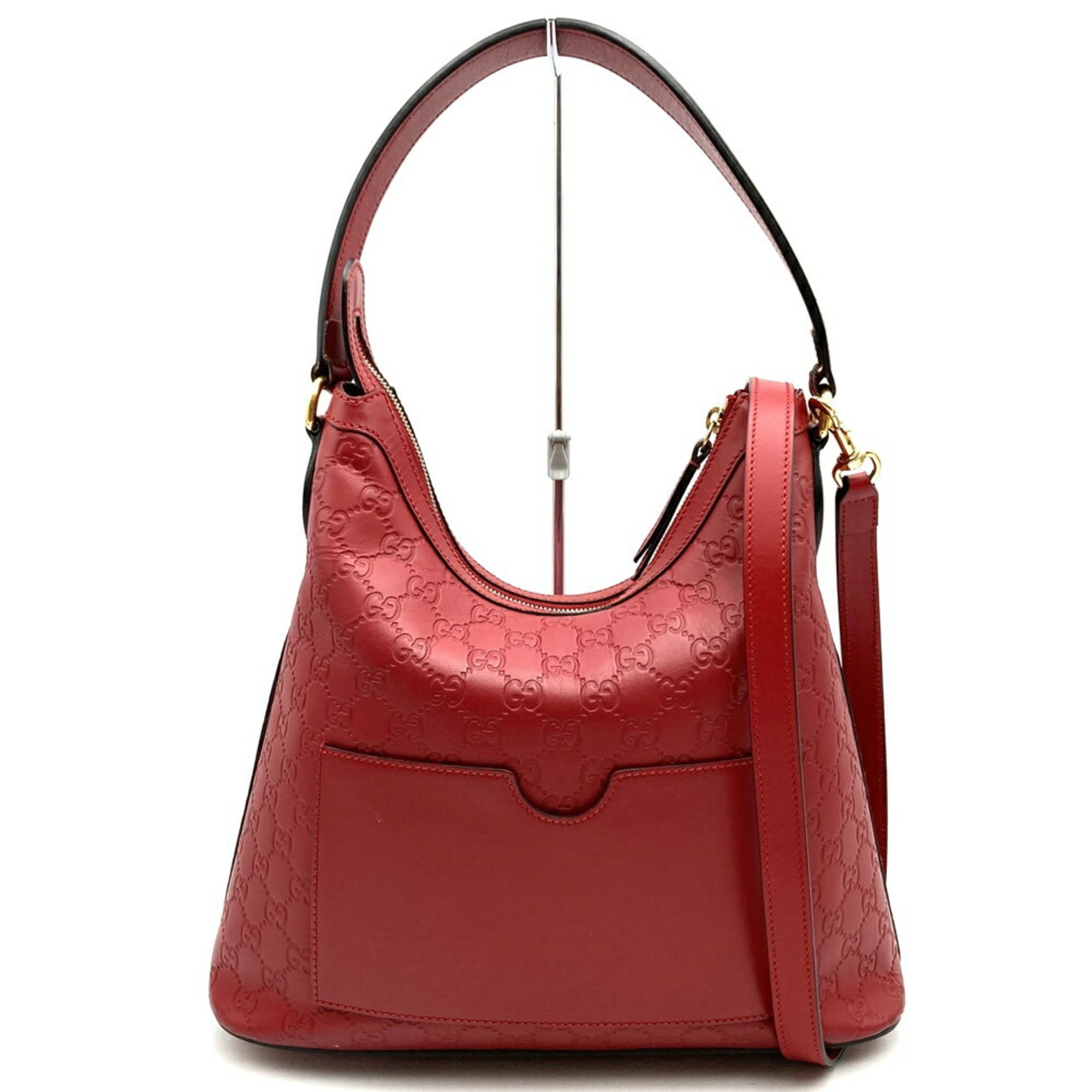 GUCCI 414930 Shoulder/Handbag Hobo Bag in Guccissima Leather, Red, Women’s