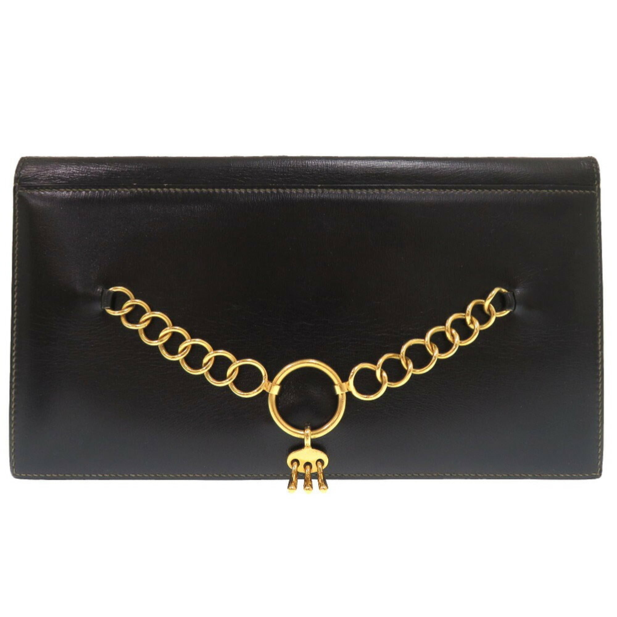 HermÃ¨s Saint-Cyr Box Calf Black Clutch Bag with J Stamp, Black, 1800 HERMES