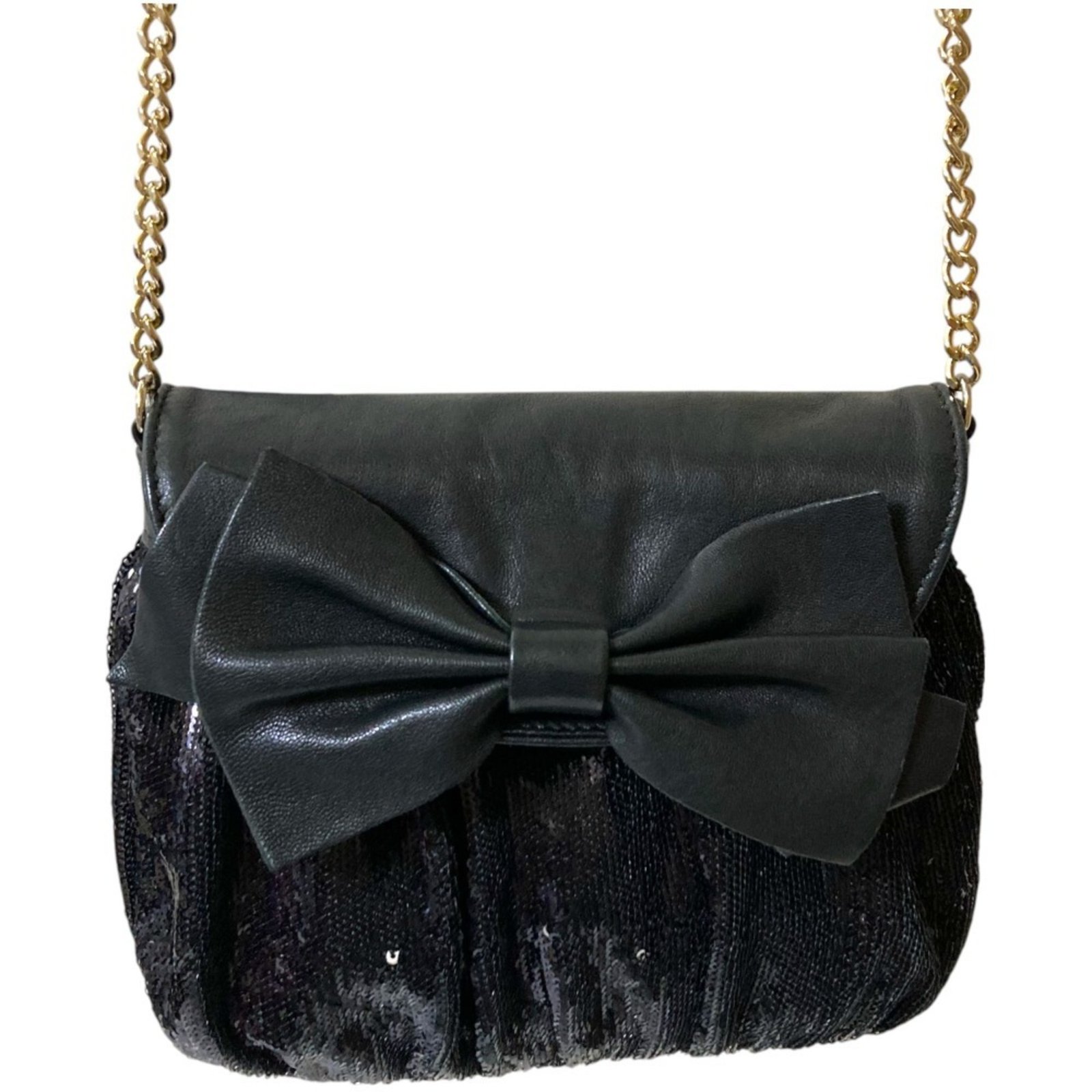 REDValentino RED VALENTINO Ribbon Sequin Shoulder Bag, Party Black, Women’s