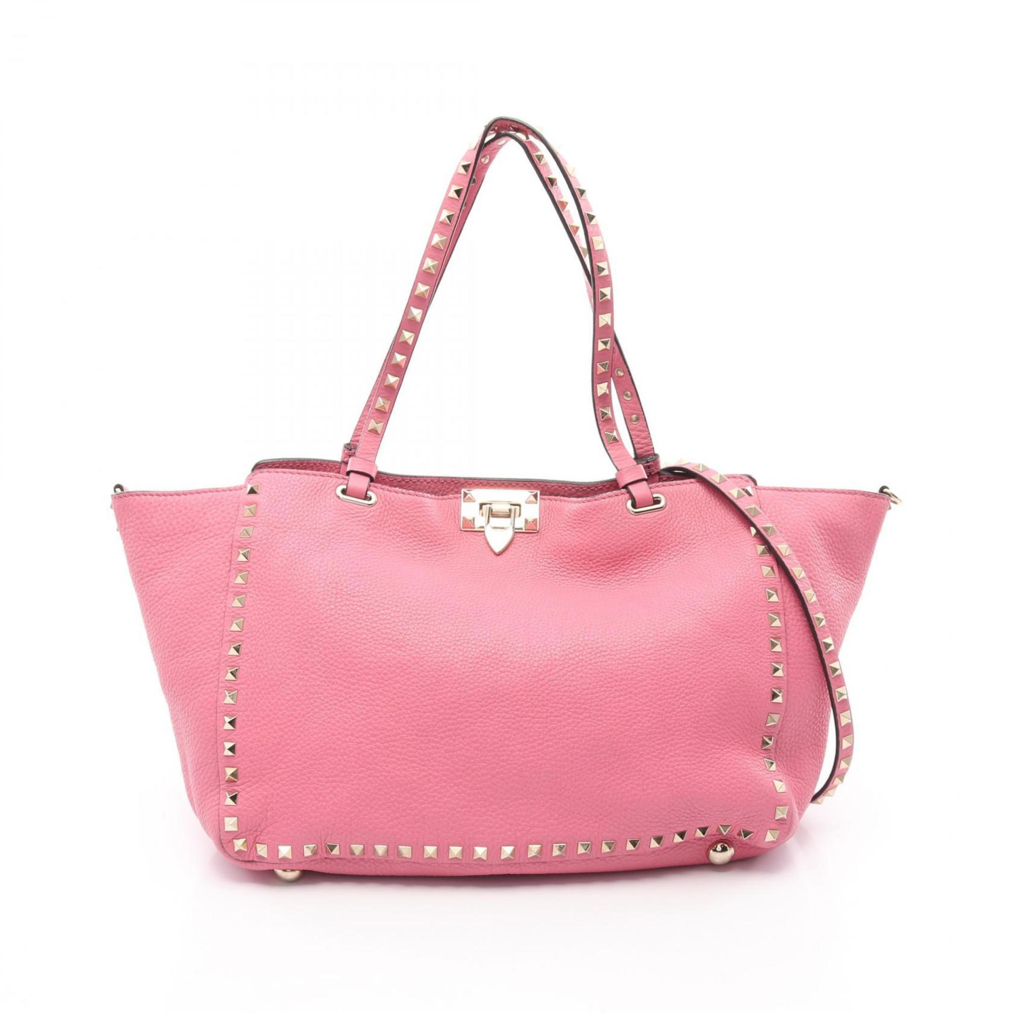 Valentino Rockstud Tote Bag Leather Women’s Pink
