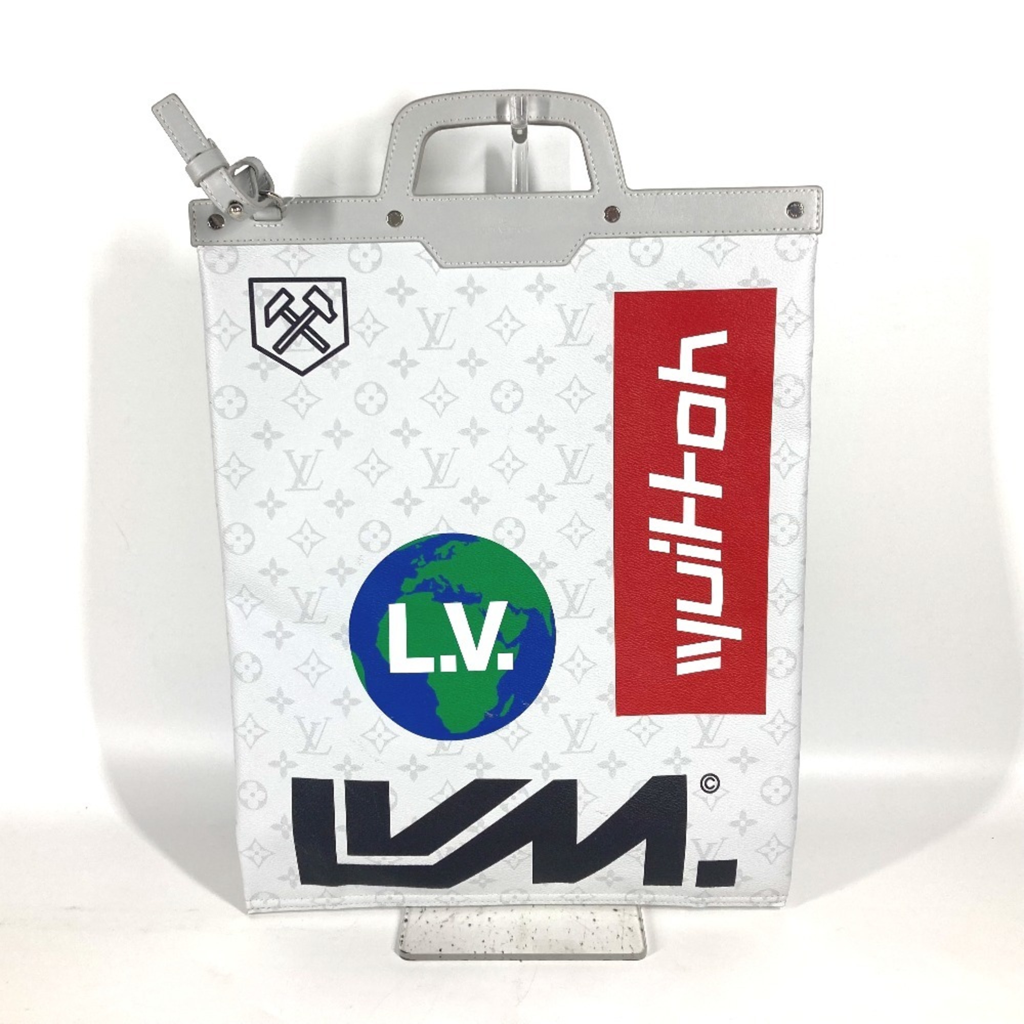 LOUIS VUITTON M44627 Monogram White Flat Vertical Shoulder Bag Handbag Tote Canvas Men’s