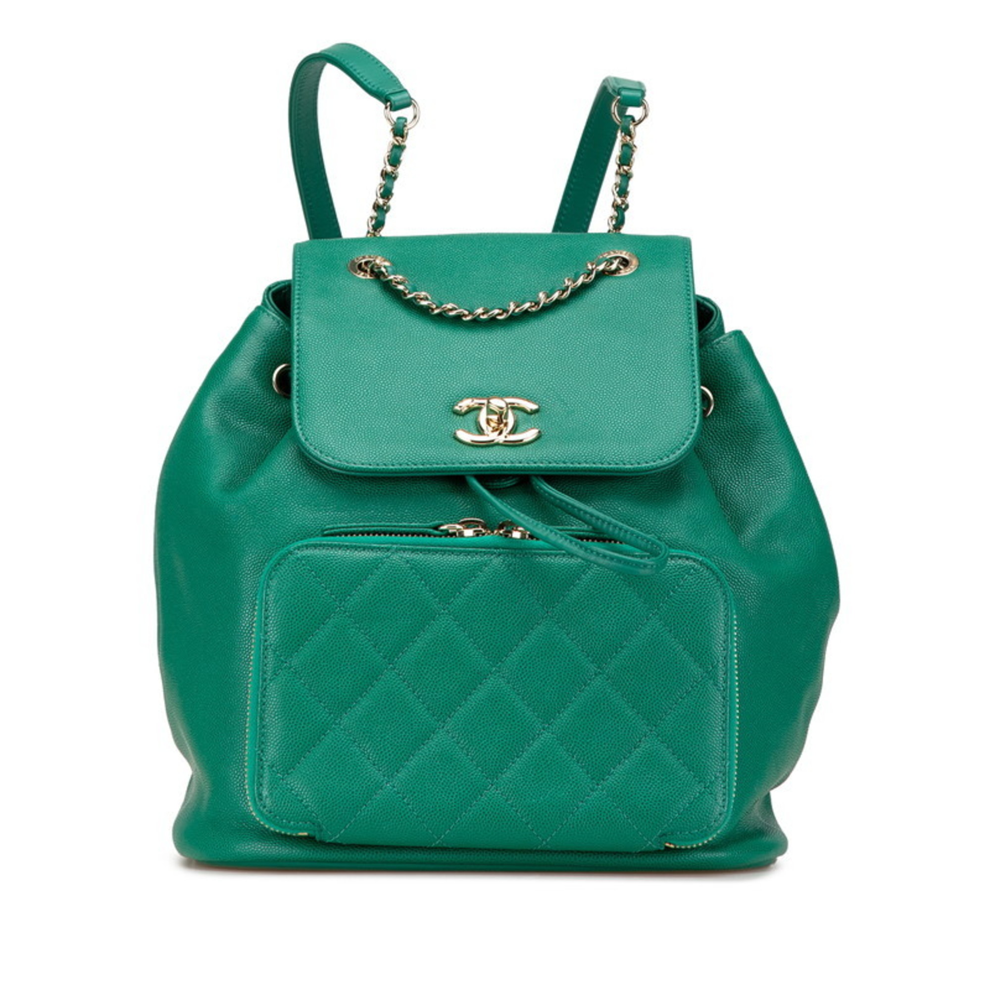 CHANEL Matelasse Coco Mark Backpack in Green Caviar Leather for Women