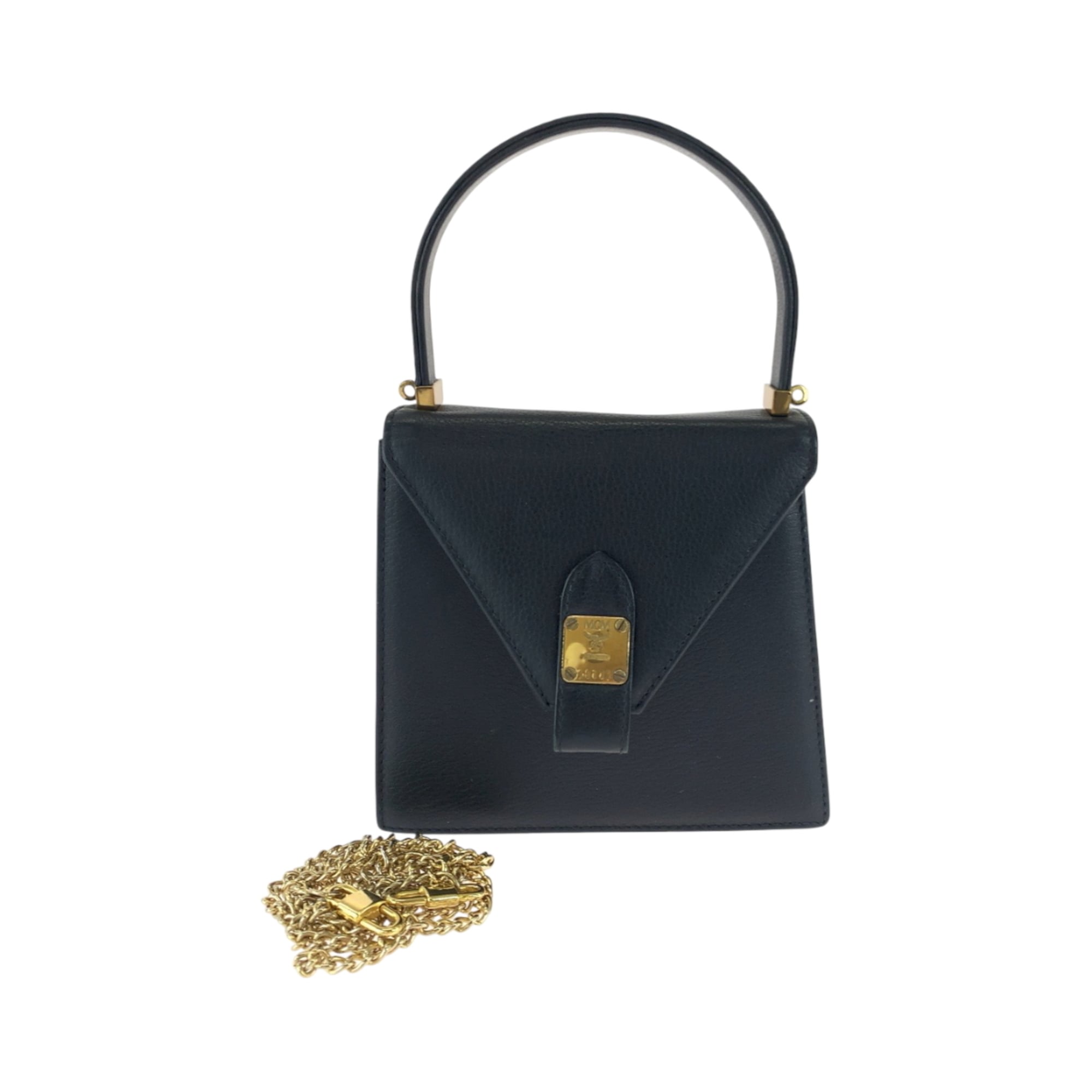 MCM Vintage Black Gold Hardware Leather A0172 Shoulder Bag Handbag 2way Women’s