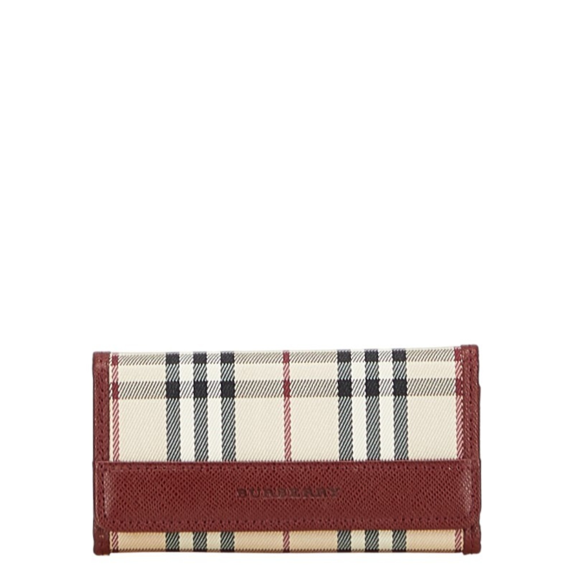 Burberry Nova Check 5-Ring Key Case in Beige and Wine Red Nylon Leather for Women
