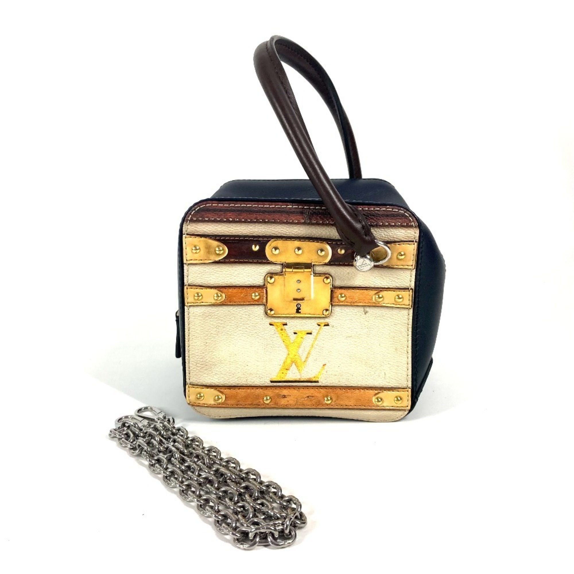 LOUIS VUITTON M52350 Trompe l’oeil Chain Bag 2WAY Shoulder Handbag Leather Women’s Navy