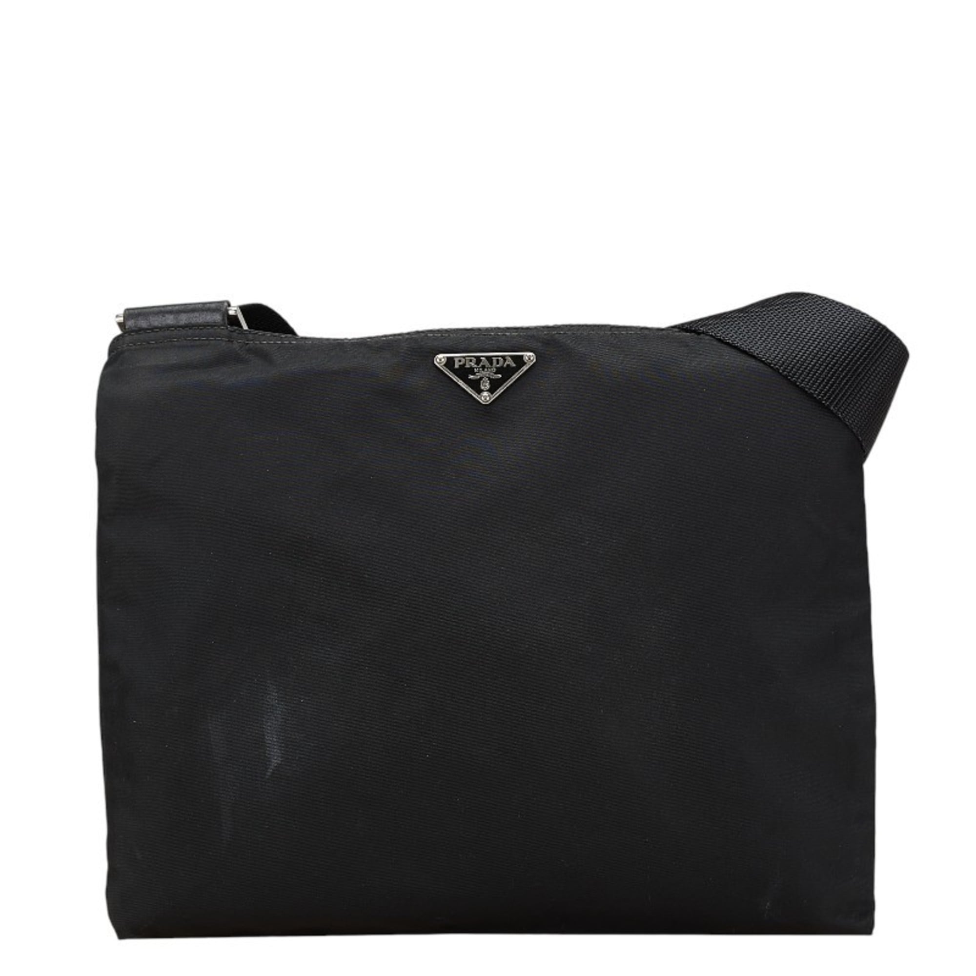 Prada Triangle Plate Shoulder Bag Black Nylon Women’s PRADA