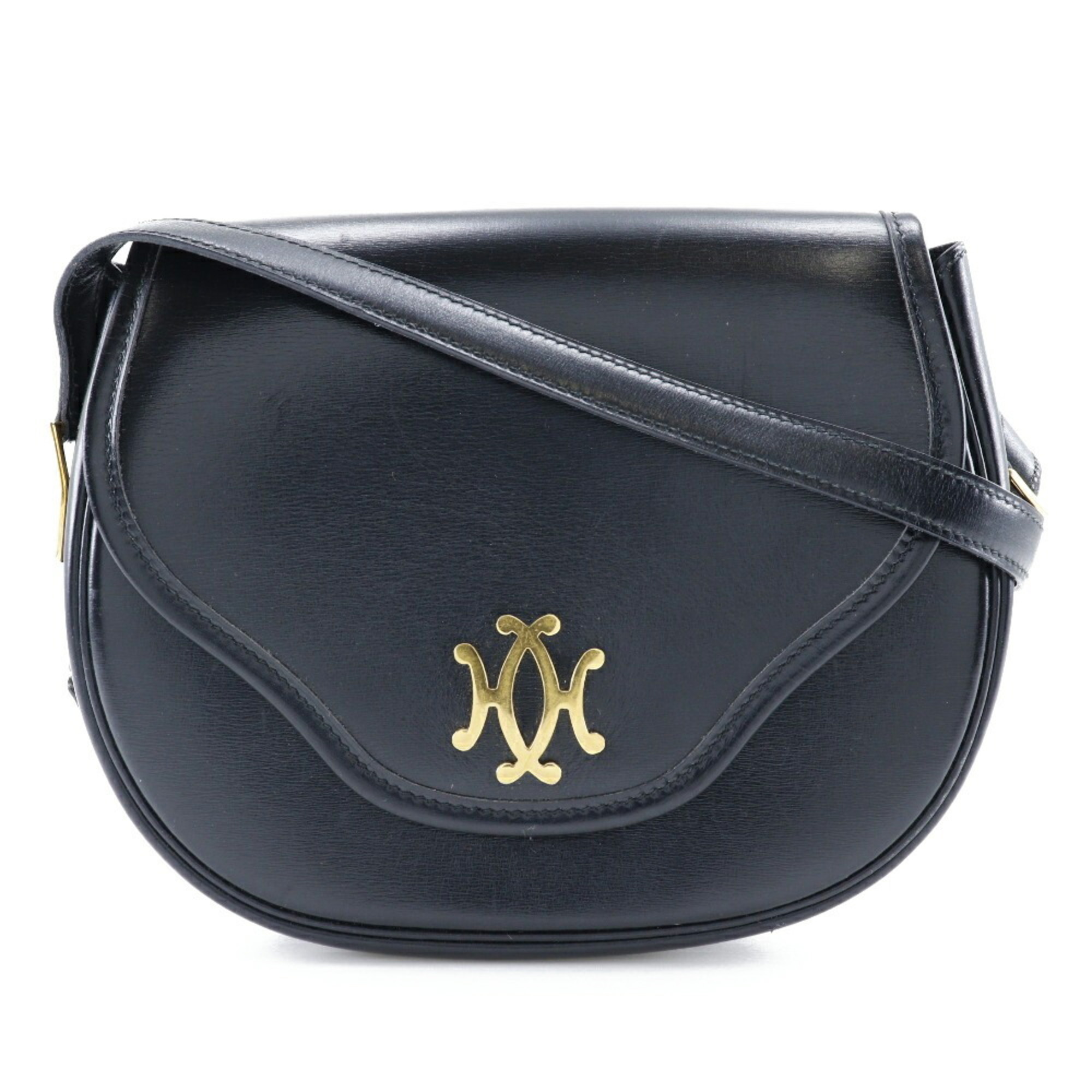 Hermes HERMES Double H Shoulder Bag Vintage Calf Made in France 1983 Black/Gold Hardware ã€‡M Crossbody Snap Button Ladies