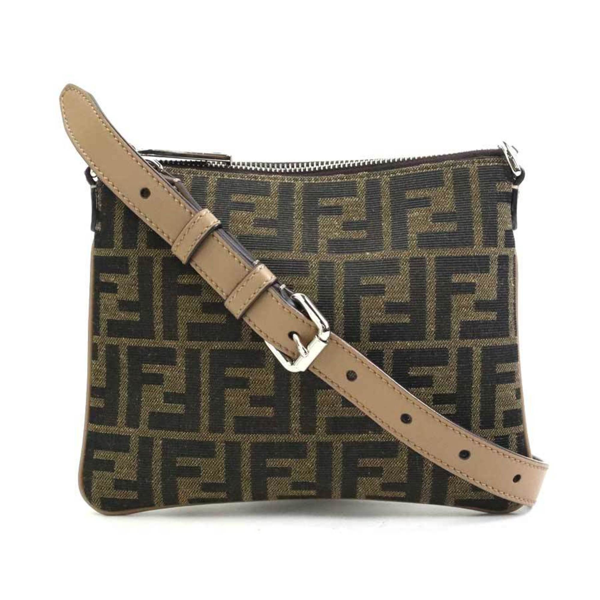 Fendi Zucca After Bag Mini Shoulder in Brown and Silver Canvas Leather, Men’s, 7N0146 A9ZL e60896k