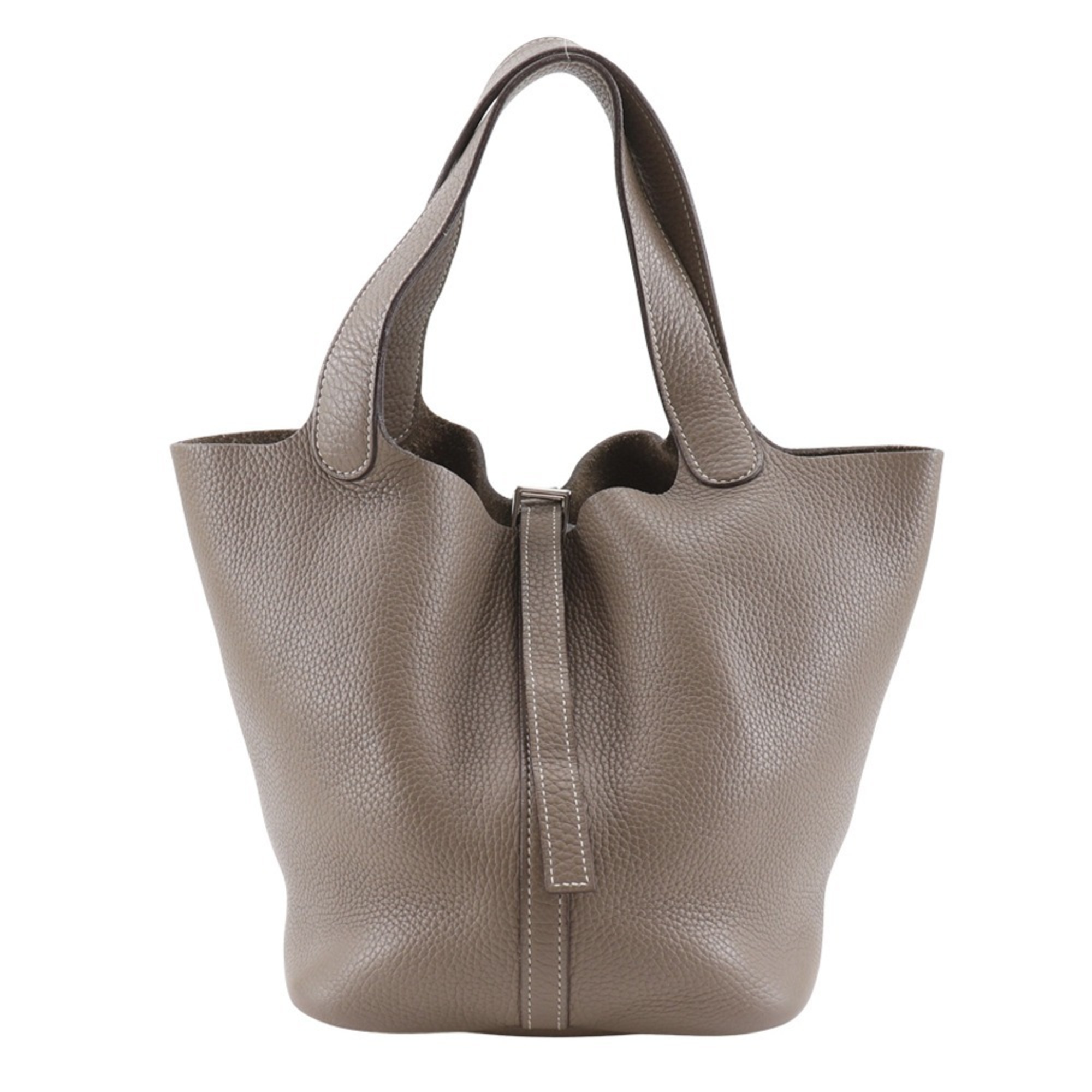 Hermes HermÃ¨s Picotin MM Handbag in Taurillon Clemence Etoupe Leather, 2005, with Belt Clasp, Women’s