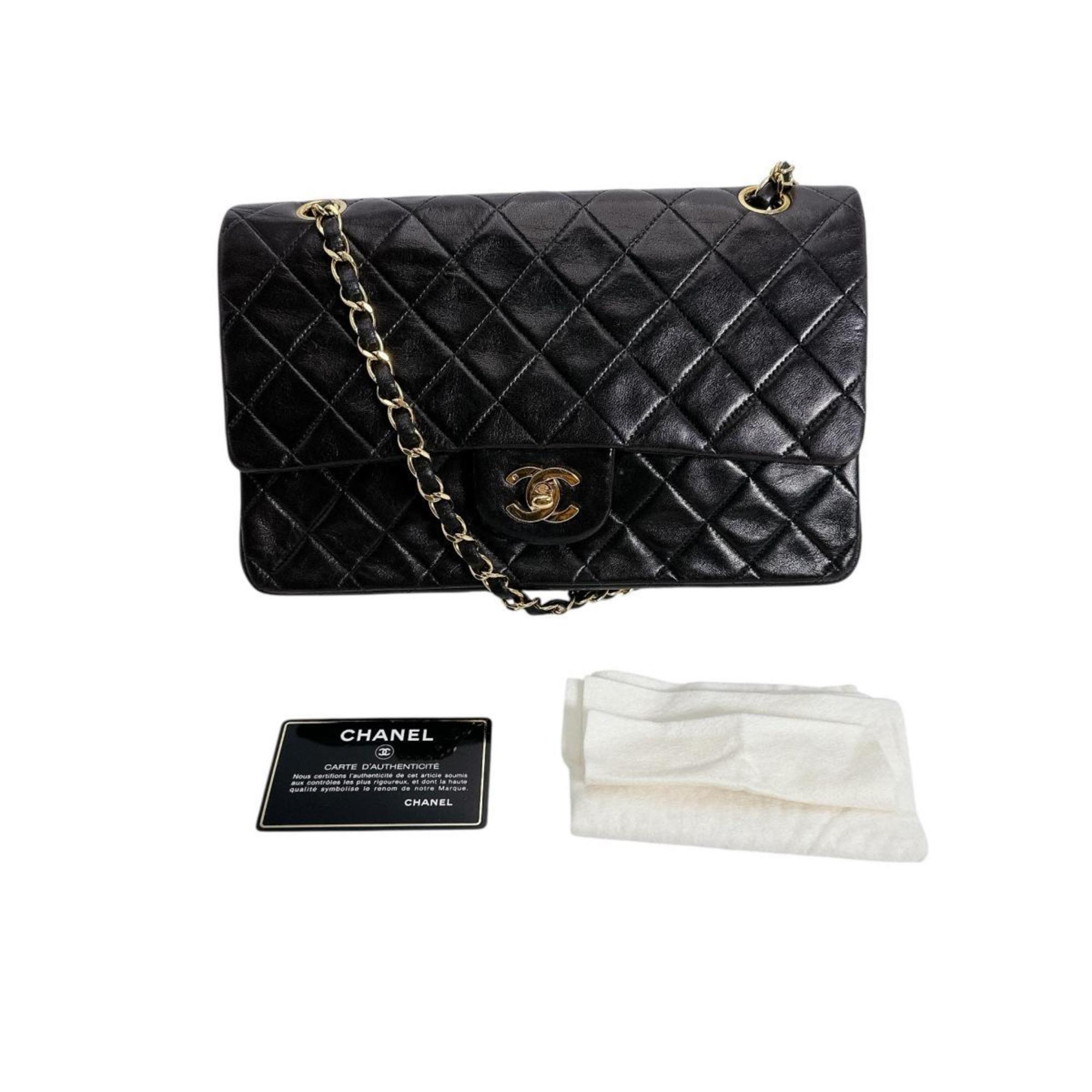 CHANEL Shoulder Bag W-Flap Lambskin Matelasse Black