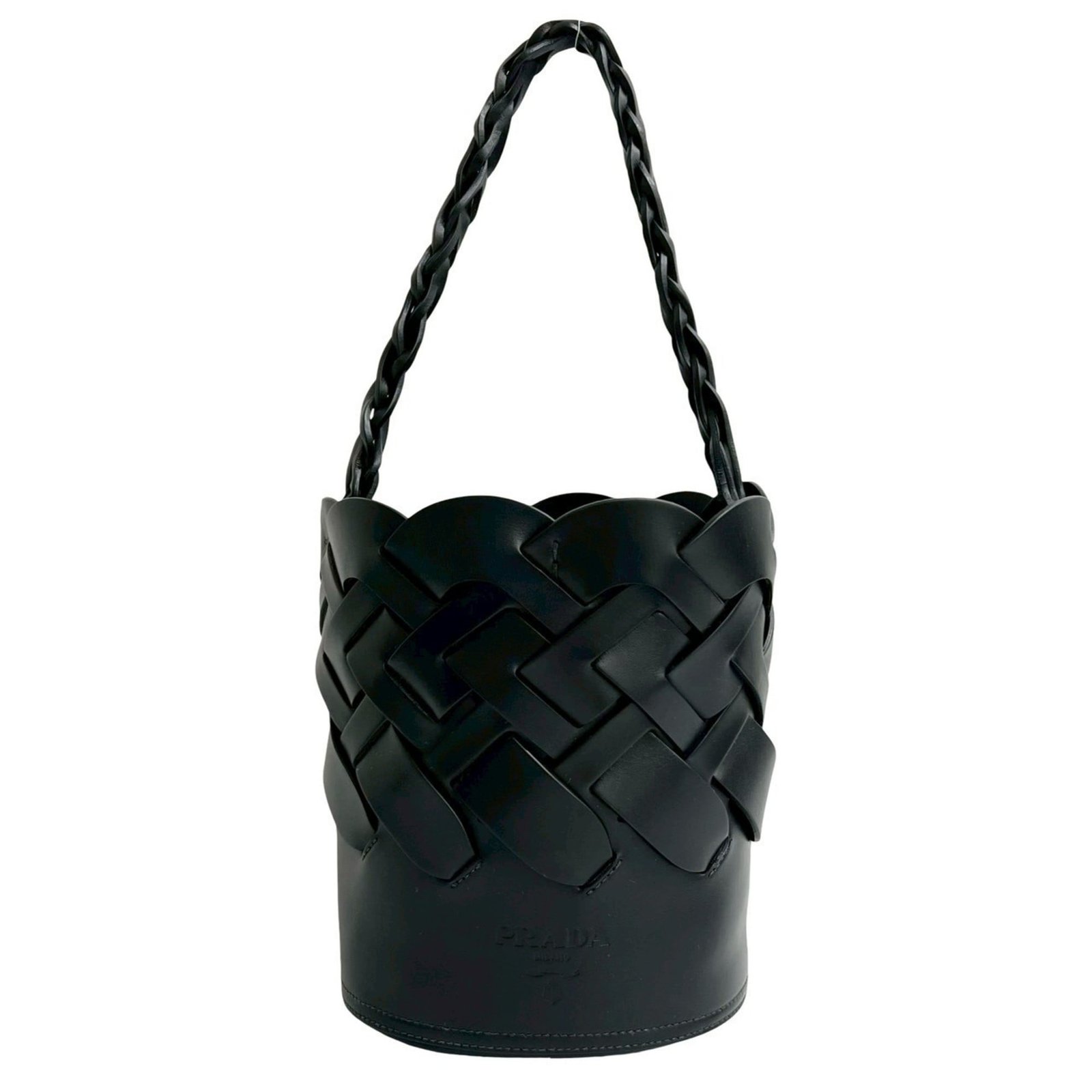 PRADA Prada logo embossed mesh leather semi-shoulder bag/one-shoulder bag handbag black e40-5