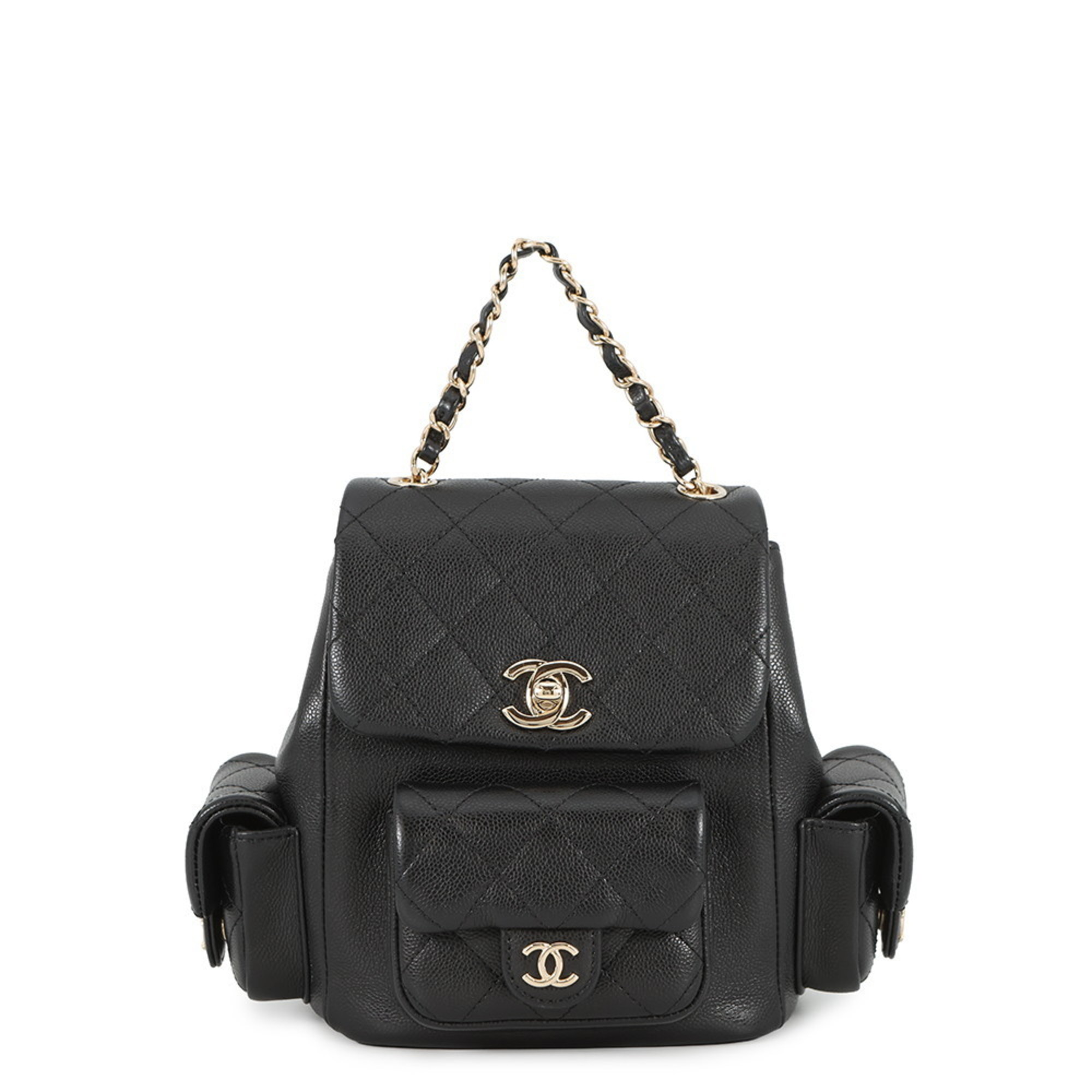 Chanel Matelasse Coco Mark Multi-Pocket Caviar Leather Backpack AS4399 Black
