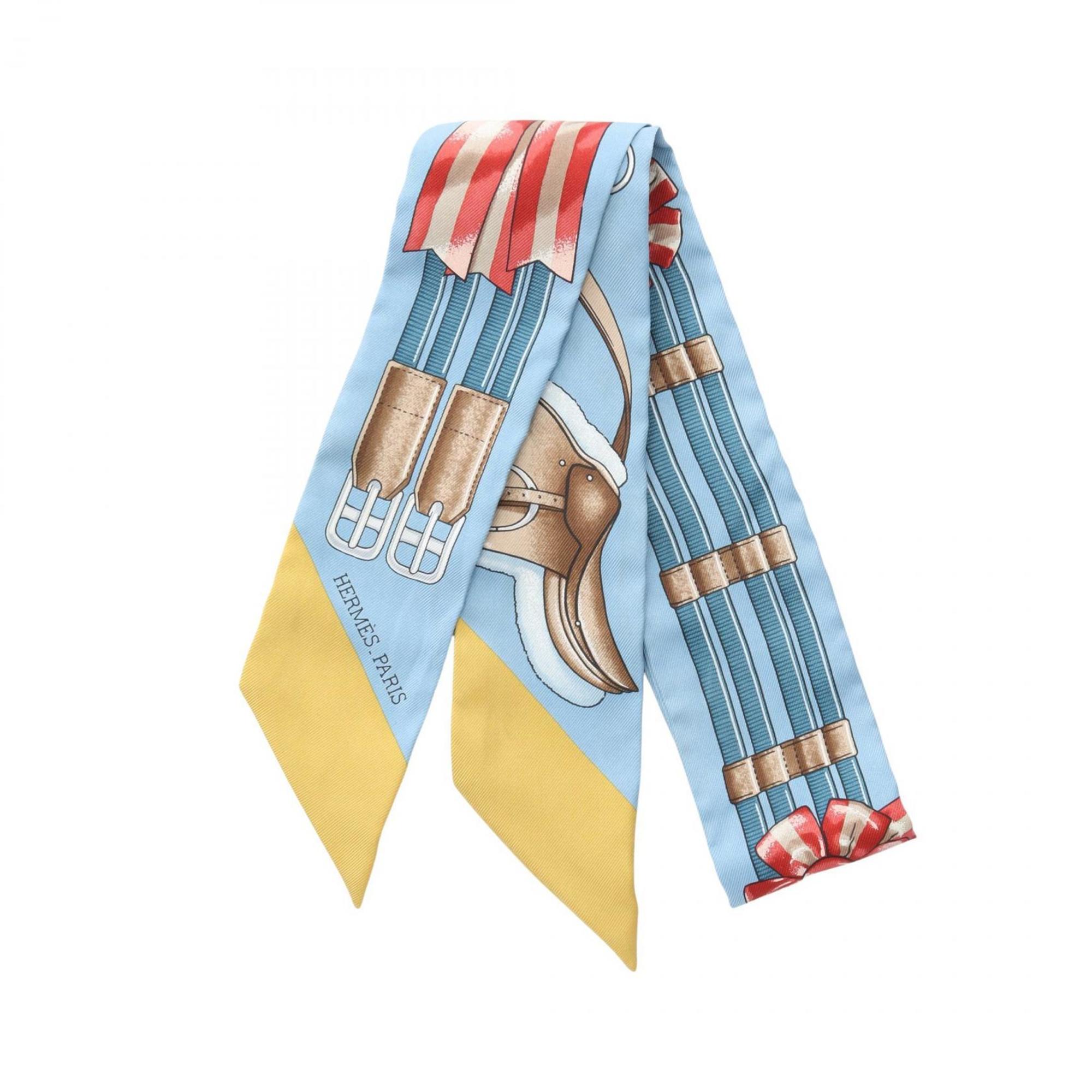 Hermes HermÃ¨s Twilly Jumping Silk Scarf for Women in Multicolor Blue