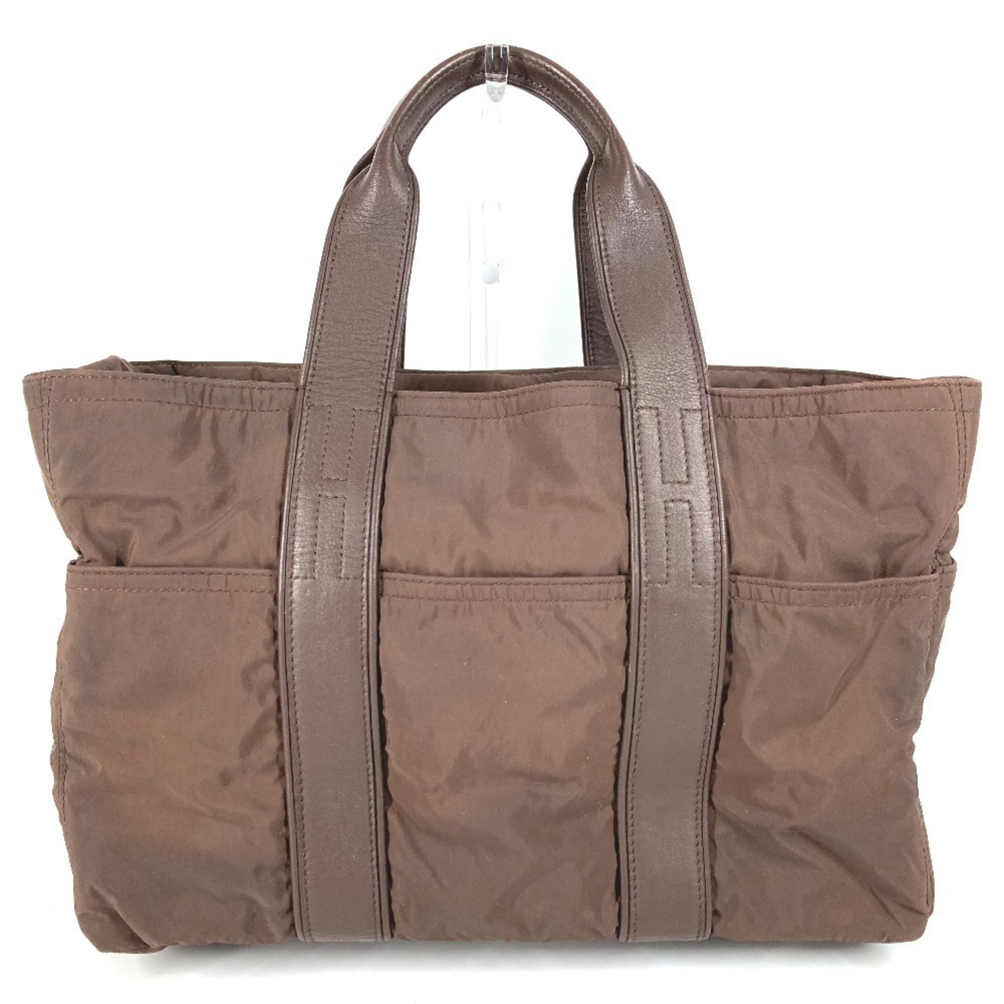 HERMES Acapulco Tote MM Bag, Leather and Nylon Handbag, Men’s Women’s, Brown