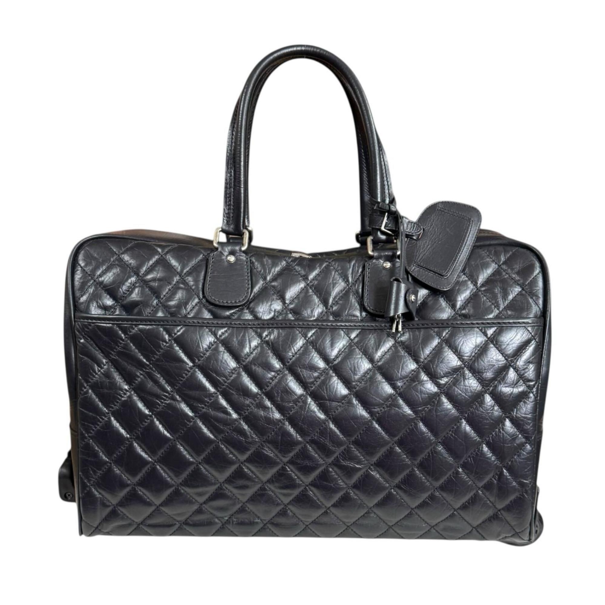 CHANEL Paris New York Line Carry-On Bag, Leather, Black, A32474, Unisex
