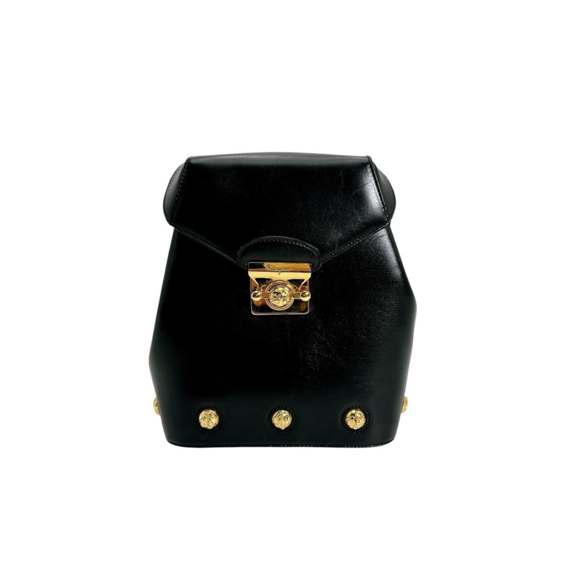 Salvatore Ferragamo Backpack/Daypack Backpack Gold hardware Leather DQ-21 5207 Black