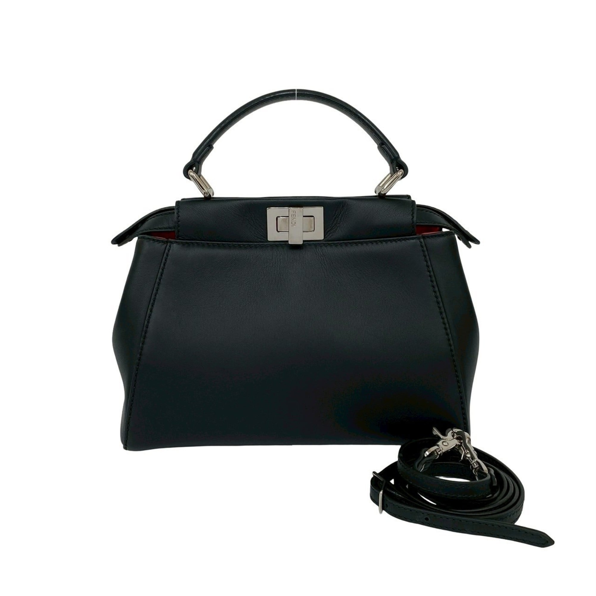 FENDI Peekaboo Mini Leather Turnlock 2-Way Handbag/Shoulder Bag, Black, 953-5