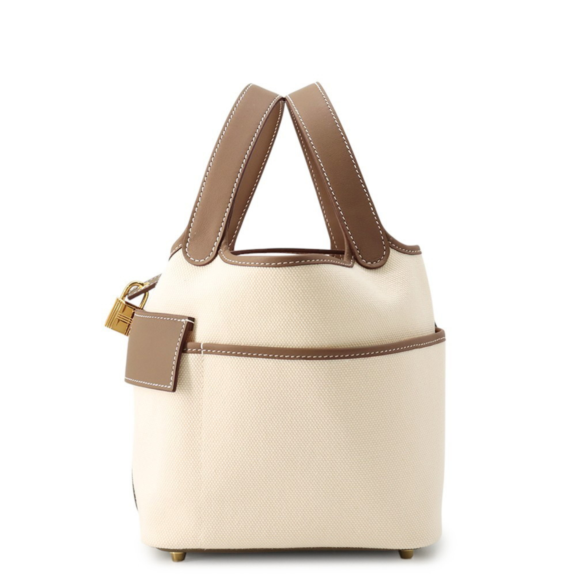 Hermes HermÃ¨s Picotin Lock PM Cargo Handbag in Ecru/Etoupe/Toile GoÃ©lan/Swift with K Stamp
