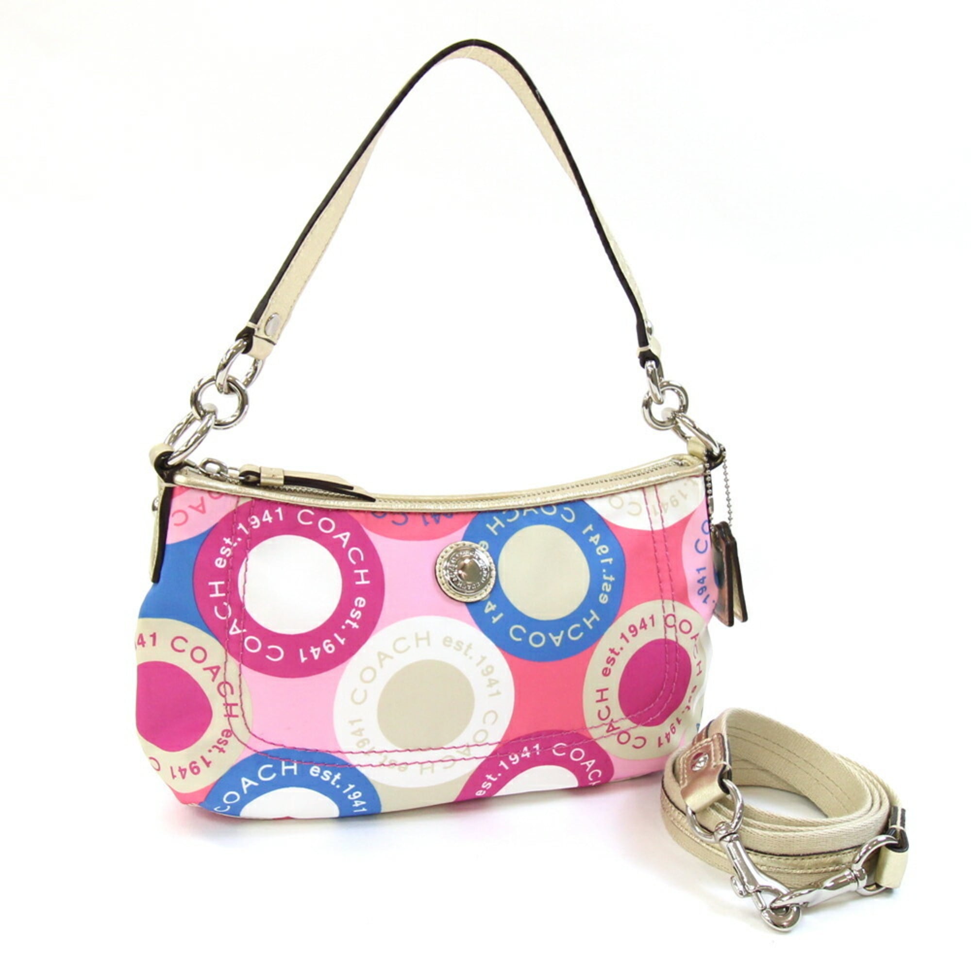 Coach Shoulder Bag F15173 Multicolor Champagne Gold Nylon Canvas Leather for Women