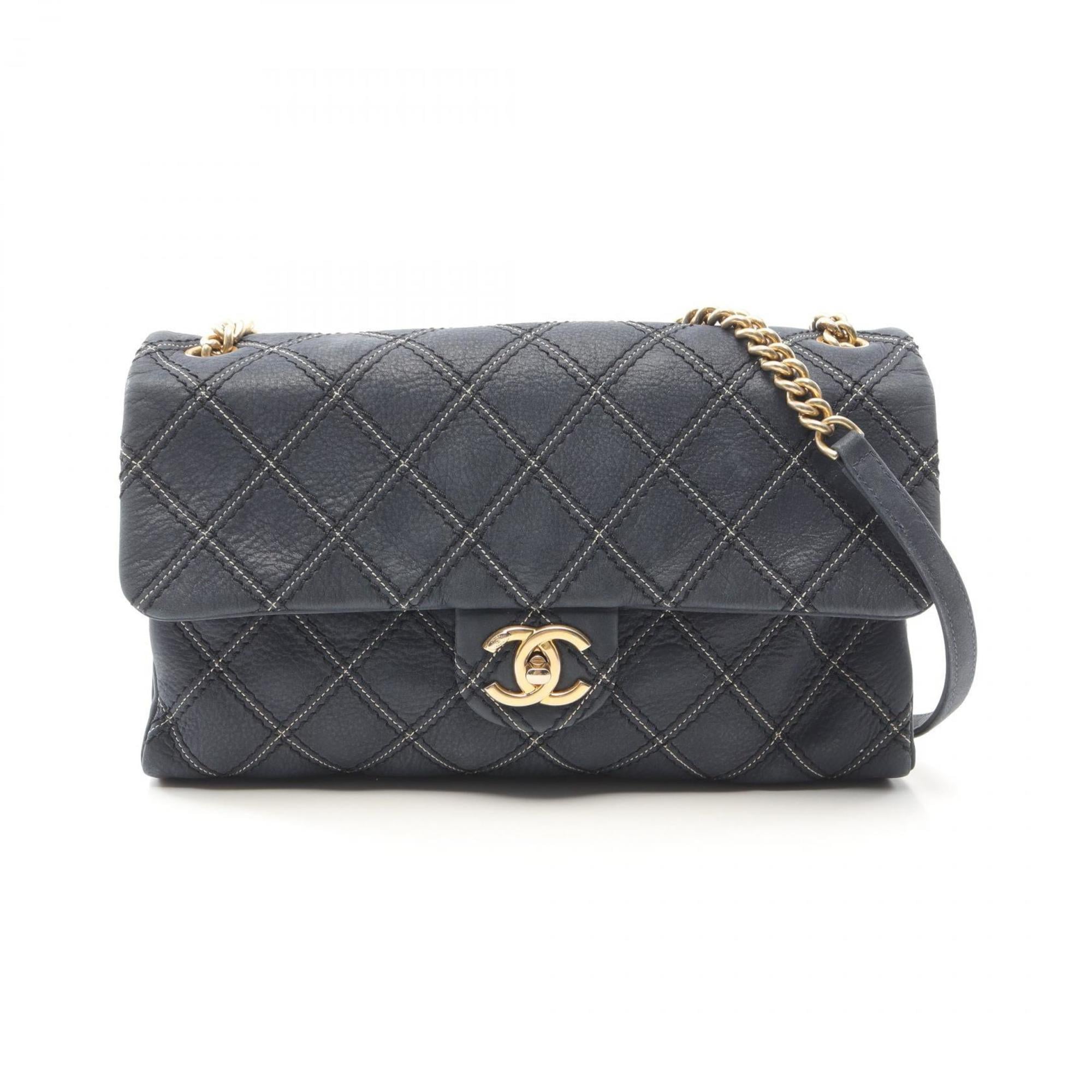 CHANEL Shoulder Bag, Calfskin Leather, Women’s, Navy