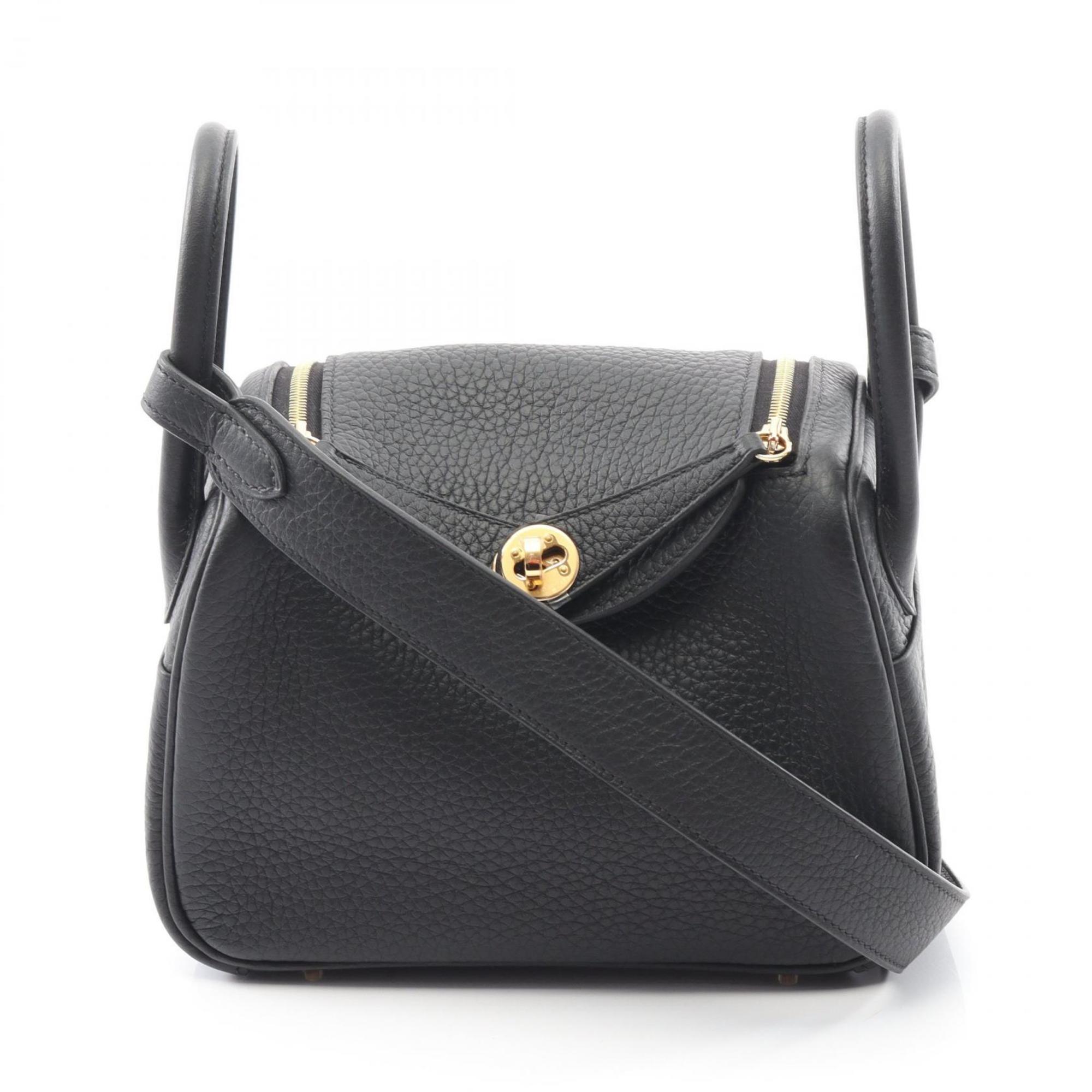 Hermes HermÃ¨s Lindy Mini Shoulder Bag in Taurillon Clemence Leather, Black